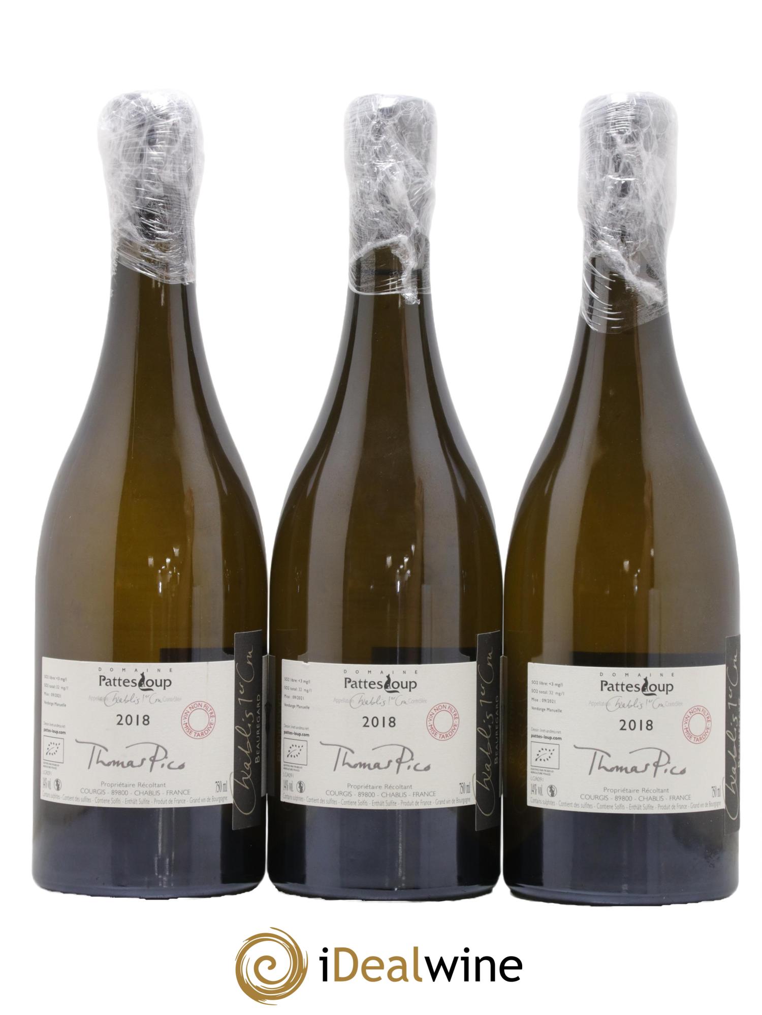 Chablis 1er Cru Beauregard Pattes Loup (Domaine) 2018 - Lot de 3 bouteilles - 1