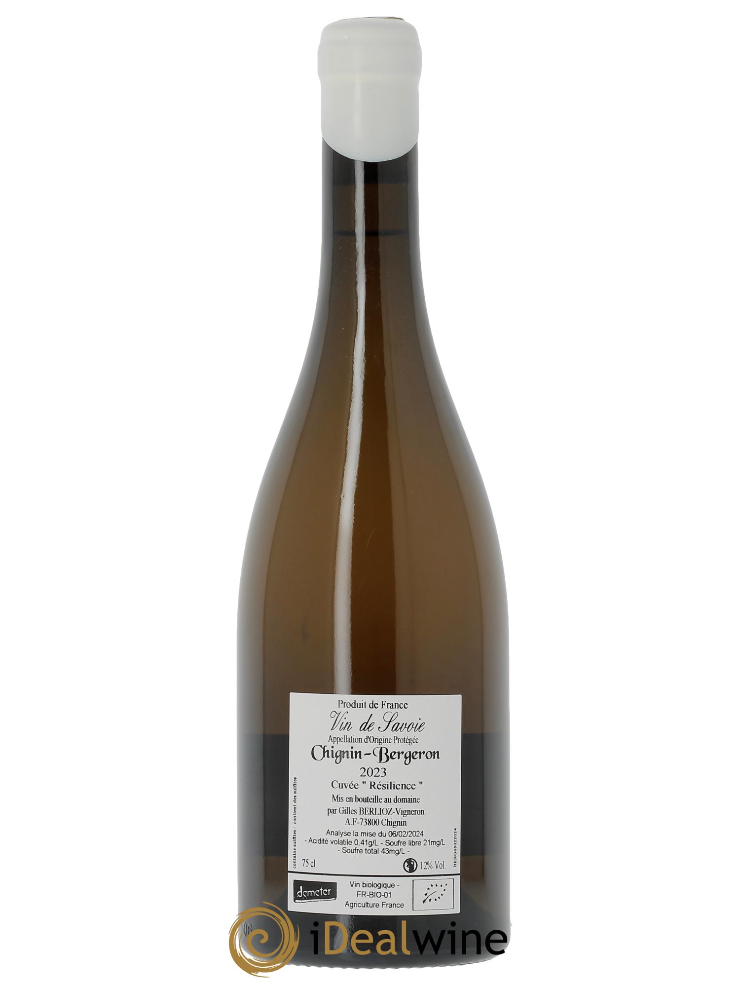 Vin de Savoie Chignin Bergeron "Résilience" Gilles Berlioz  2023 - Lot de 1 bouteille - 1
