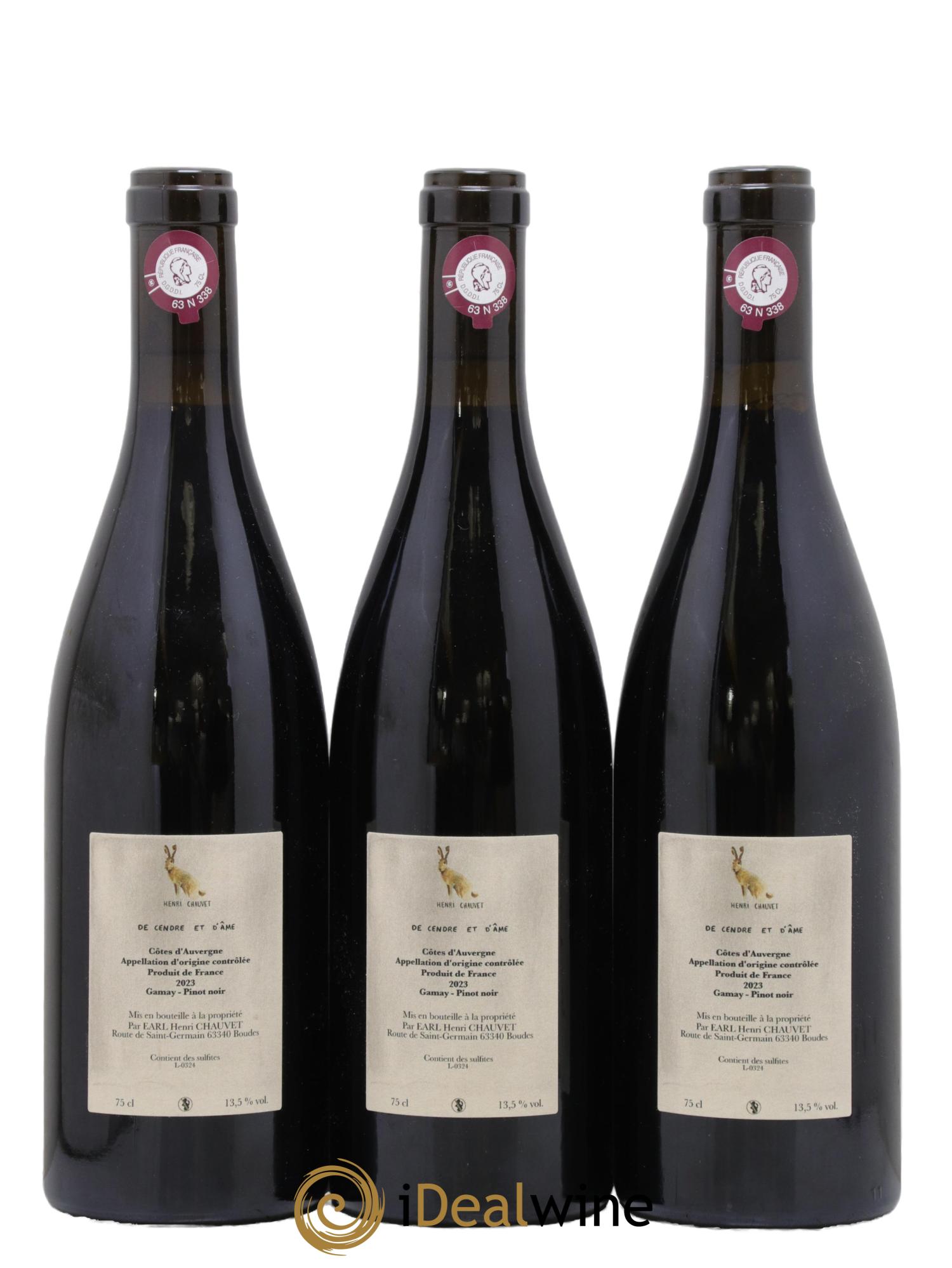 Côtes d'Auvergne De Cendre et d'Ame Henri Chauvet 2023 - Lot de 3 bouteilles - 1