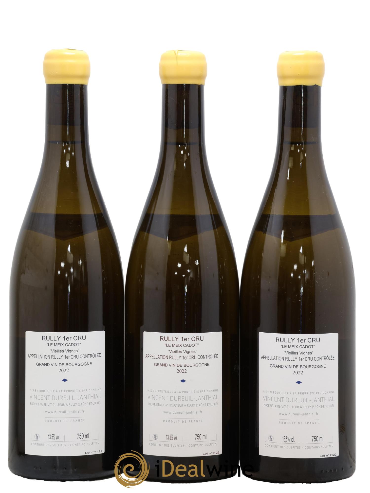 Rully 1er Cru Le Meix Cadot Vieilles Vignes Vincent Dureuil-Janthial 2022 - Lot de 3 bouteilles - 1