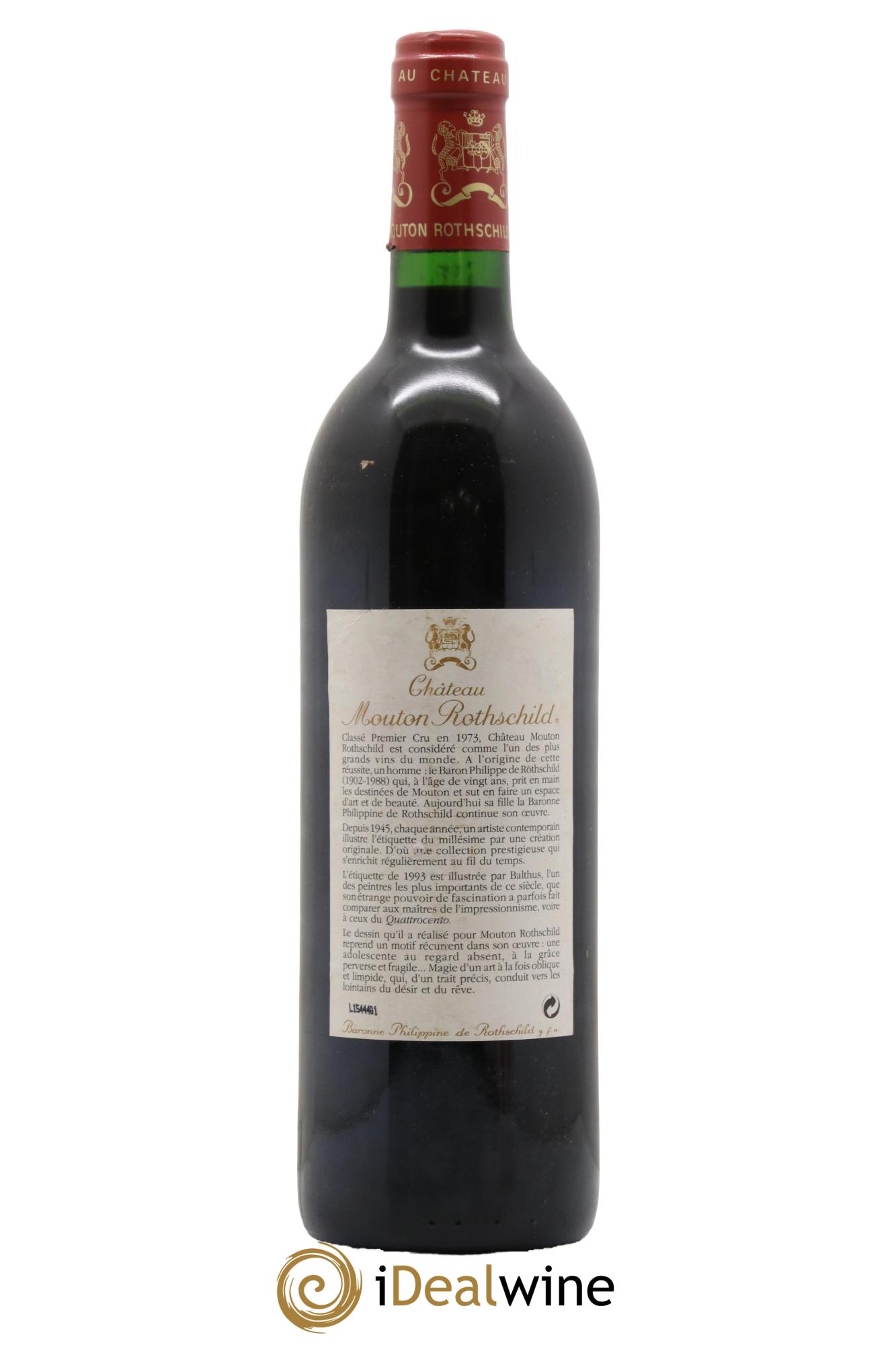 Château Mouton Rothschild 1er Grand Cru Classé 1993 - Lot de 1 bouteille - 1