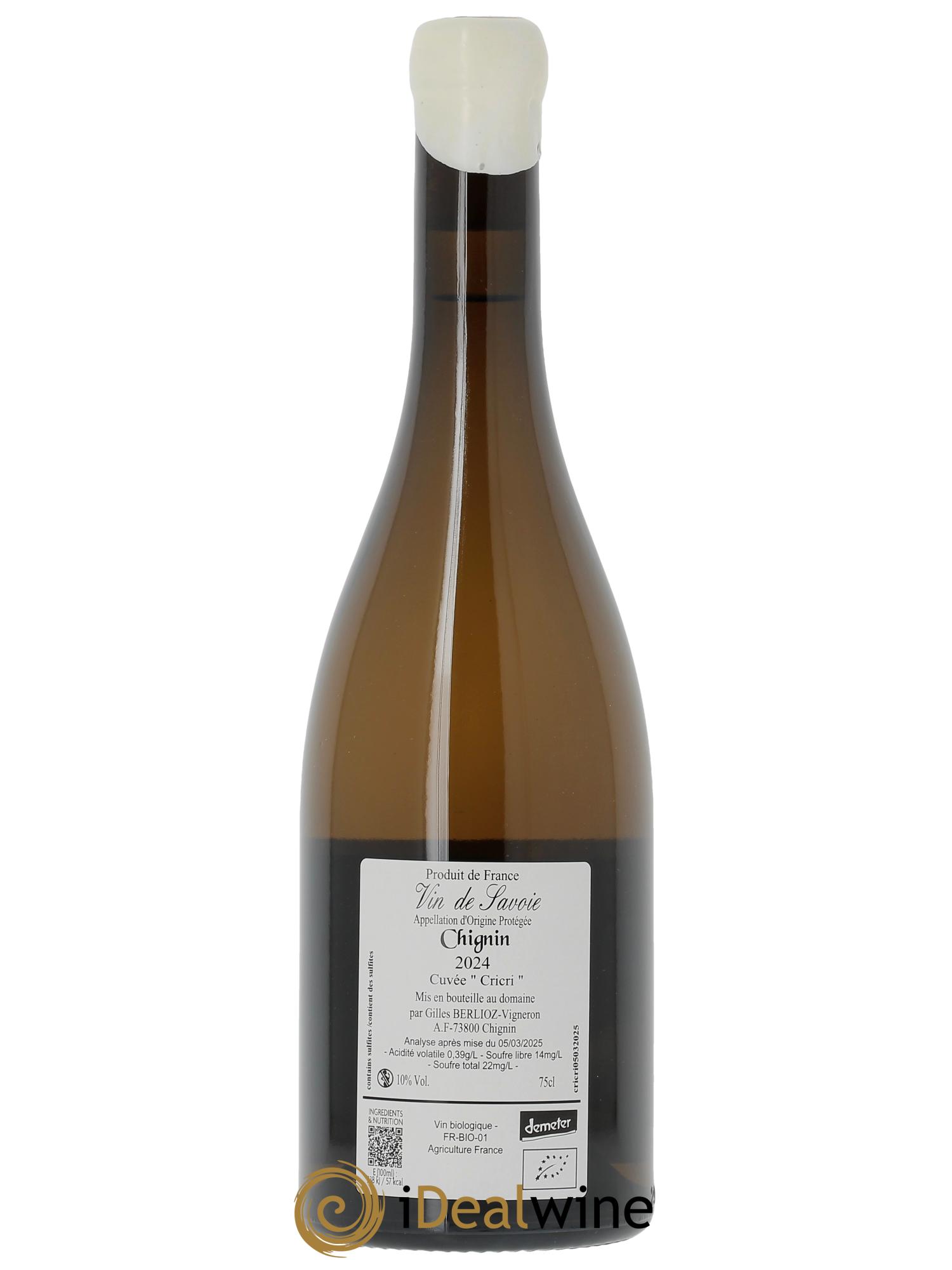 Vin de Savoie Chignin Cricri Gilles Berlioz  2024 - Lotto di 1 bottiglia - 1