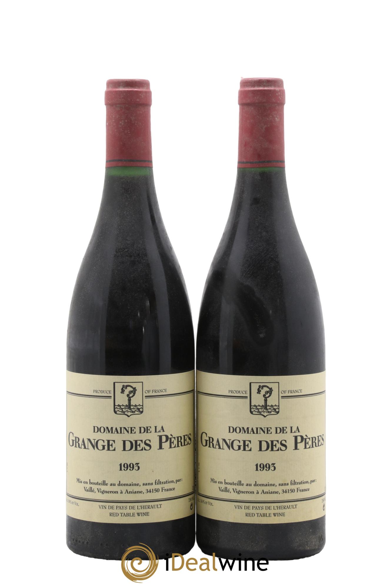 IGP Pays d'Hérault Grange des Pères Laurent Vaillé 1993 - Lot of 2 bottles - 0
