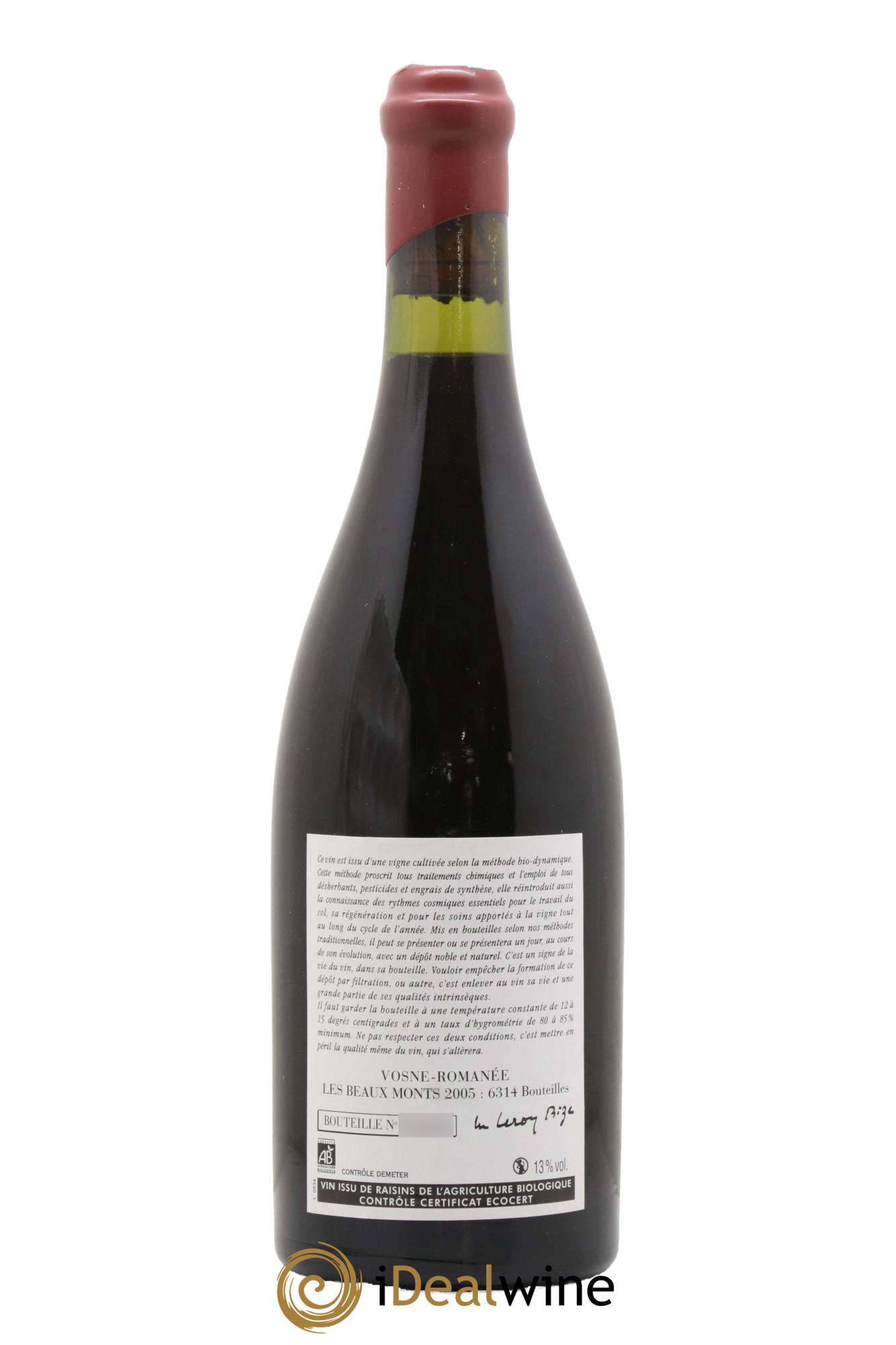 Vosne-Romanée 1er Cru Les Beaux-Monts Leroy (Domaine) 2005 - Posten von 1 Flasche - 1