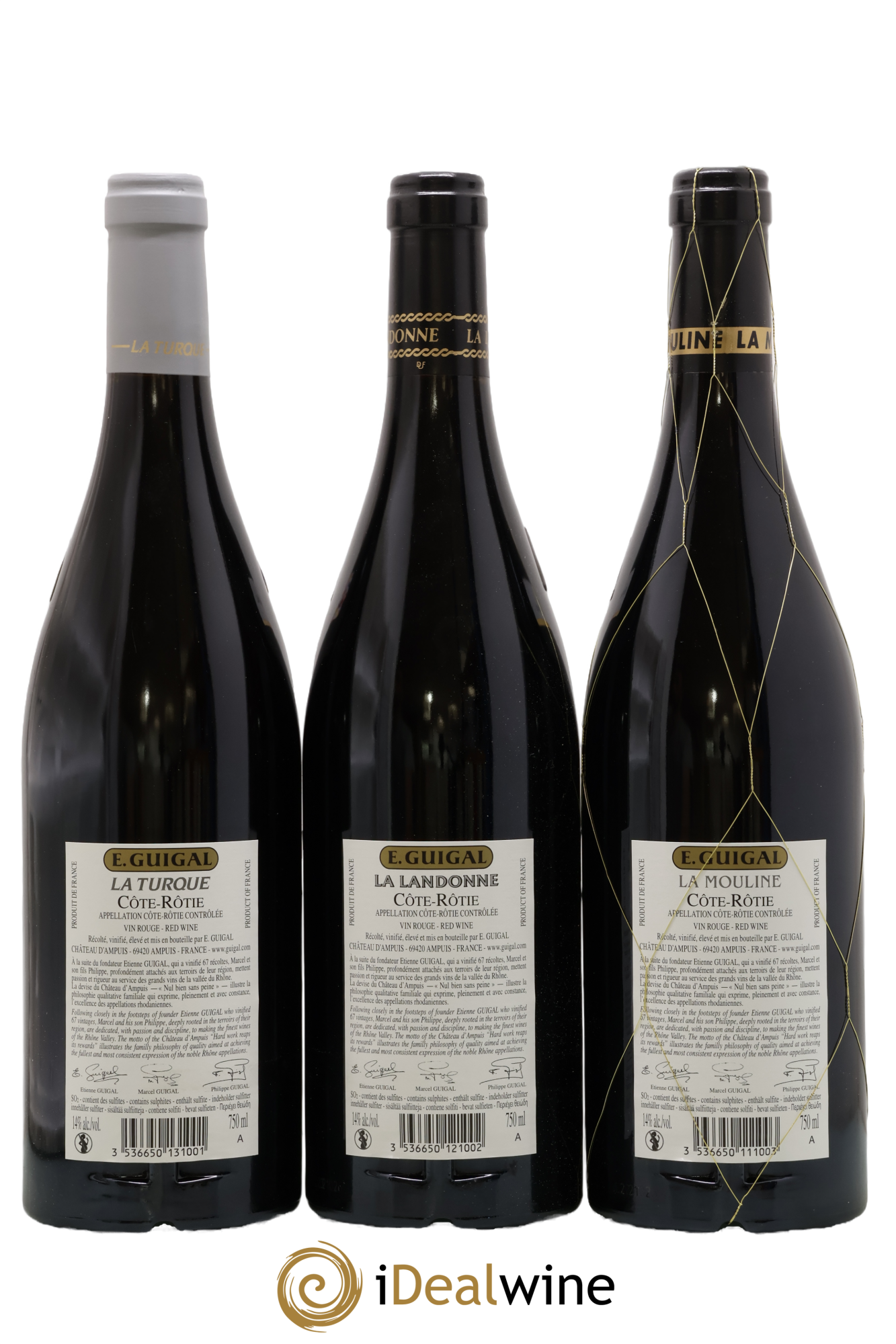 Côte-Rôtie Guigal Trilogie La Turque - La Landonne - La Mouline 2017 - Lot de 3 bouteilles - 1