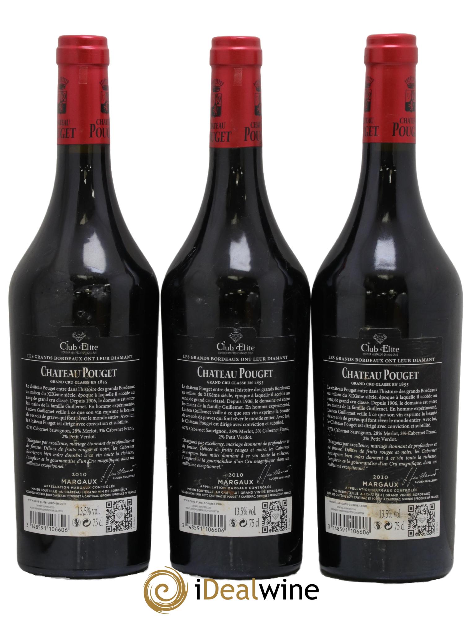 Château Pouget 4ème Grand Cru Classé 2010 - Lot of 3 bottles - 1