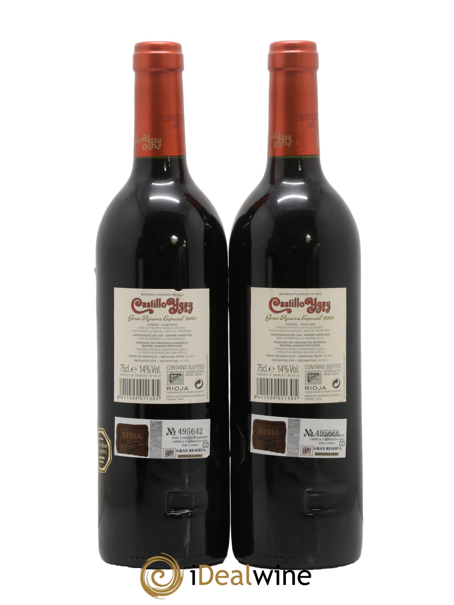 Rioja DOCA Castillo Ygay Gran Reserva Especial Marqués de Murrieta 2001 - Posten von 2 Flaschen - 1