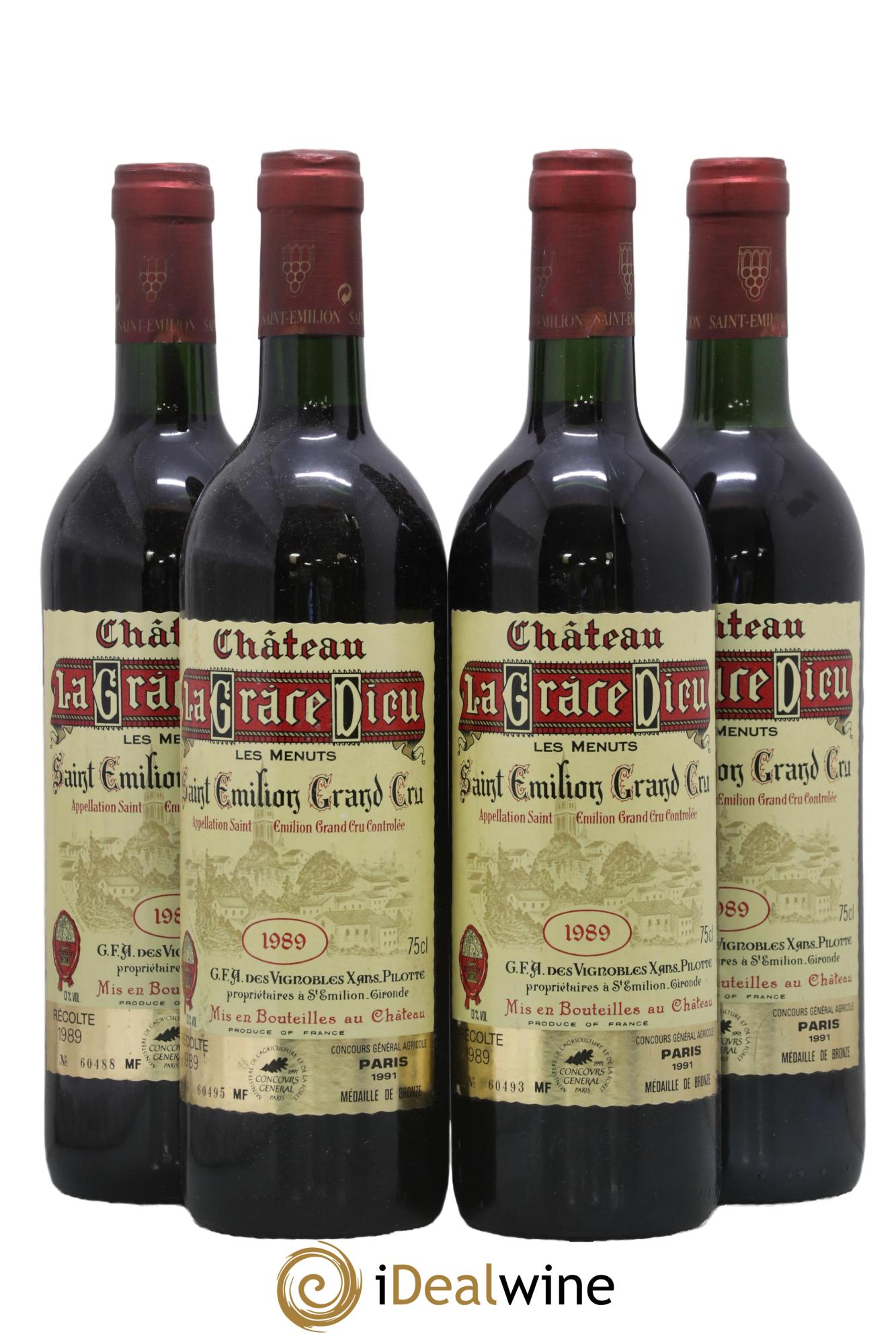 Château la Grâce Dieu les Menuts 1989 - Lot de 4 bouteilles - 0