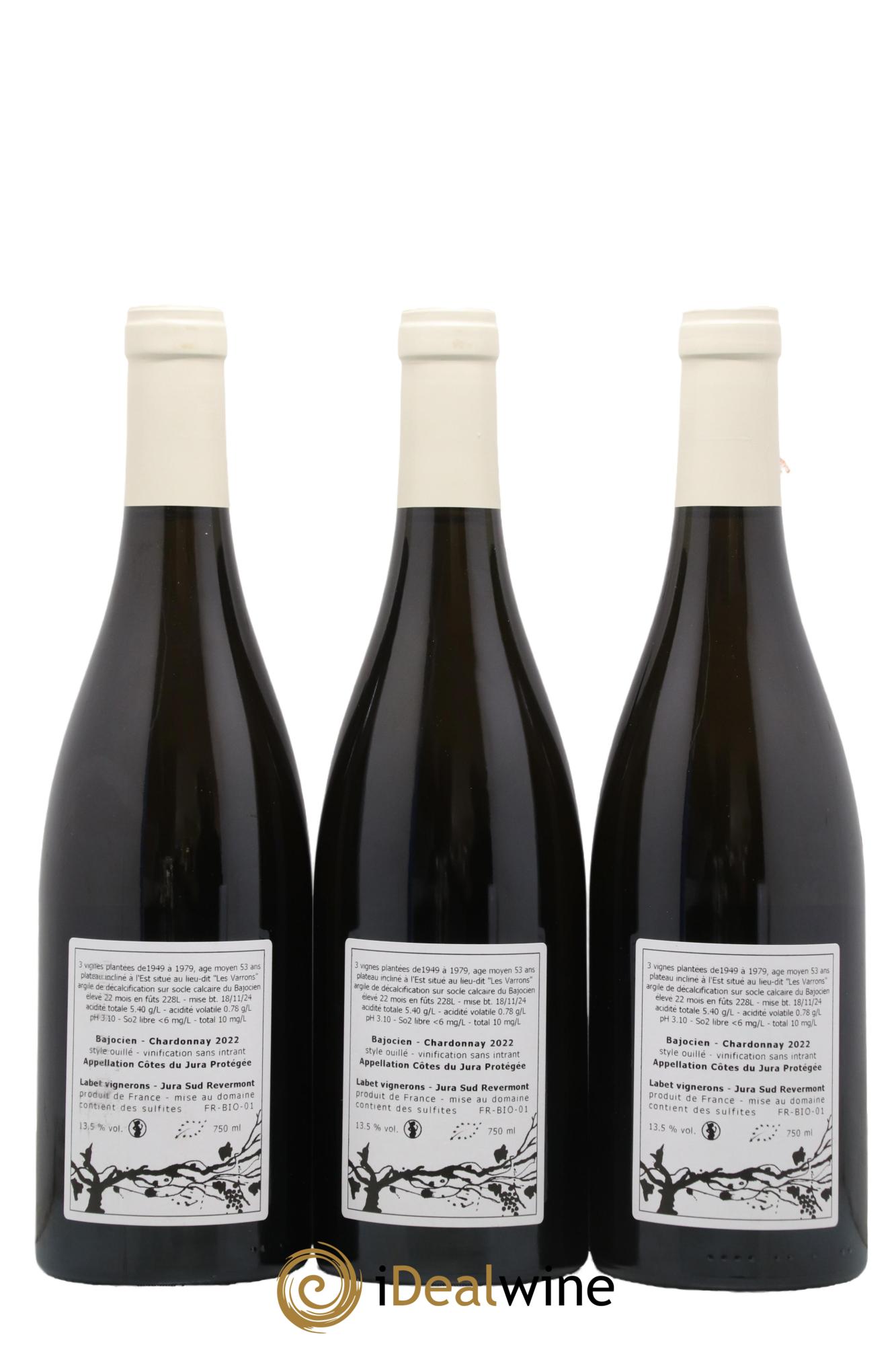 Côtes du Jura Chardonnay Bajocien Romain - Julien - Charline Labet 2022 - Lot de 3 bouteilles - 1