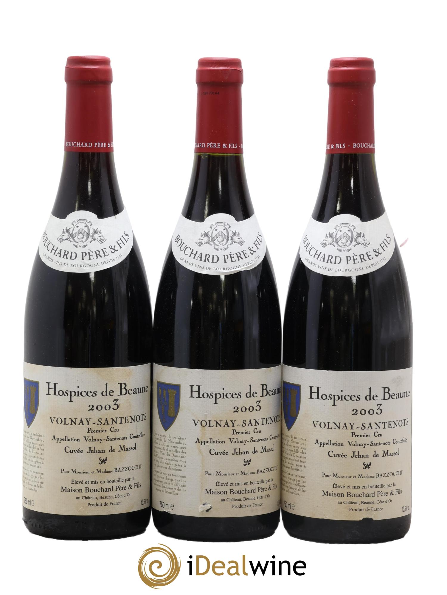 Volnay 1er Cru Santenots Cuvee Jehan De Massol Hospices De Beaune Maison Bouchard Pere & Fils 2003 - Posten von 3 Flaschen - 0
