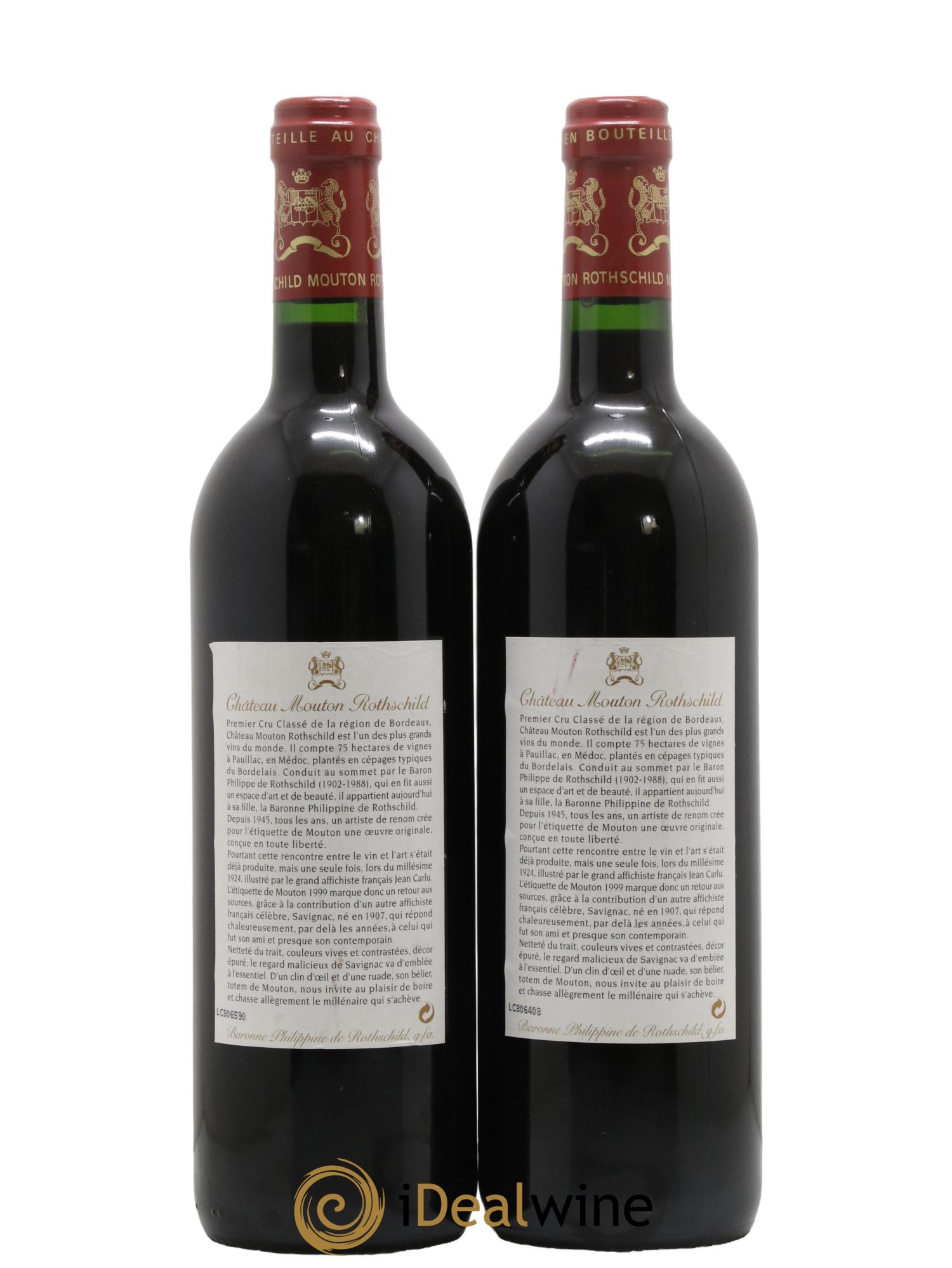 Château Mouton Rothschild 1er Grand Cru Classé 1999 - Lot de 2 bouteilles - 1