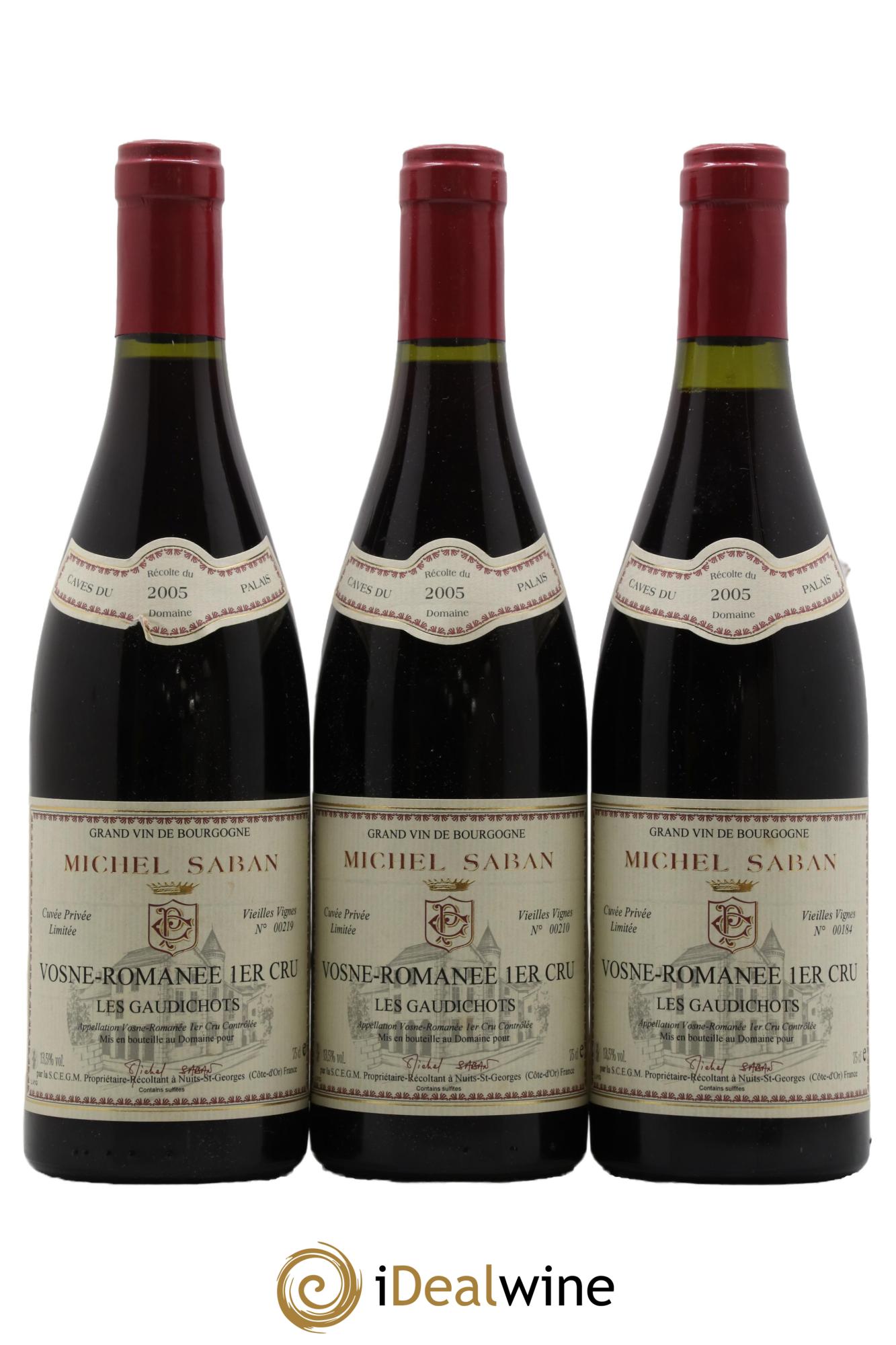 Vosne-Romanée 1er Cru Les Gaudichots Cuvée Privée Limitée Michel Saban Les Gaudichots Vieilles Vignes Michel Saban 2005 - Lot de 3 bouteilles - 0