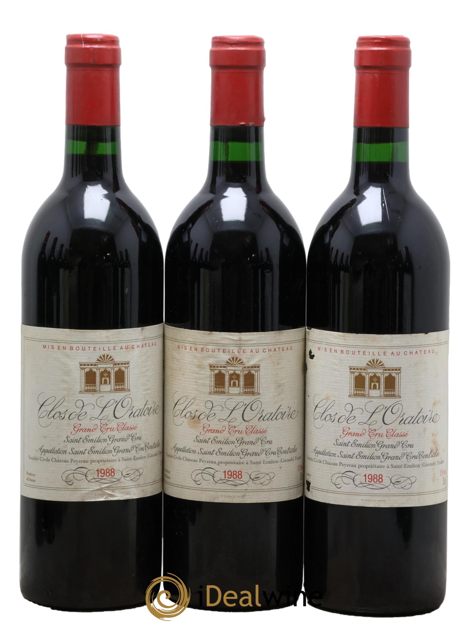 Clos de l'Oratoire Grand Cru Classé 1988 - Lot de 3 bouteilles - 0