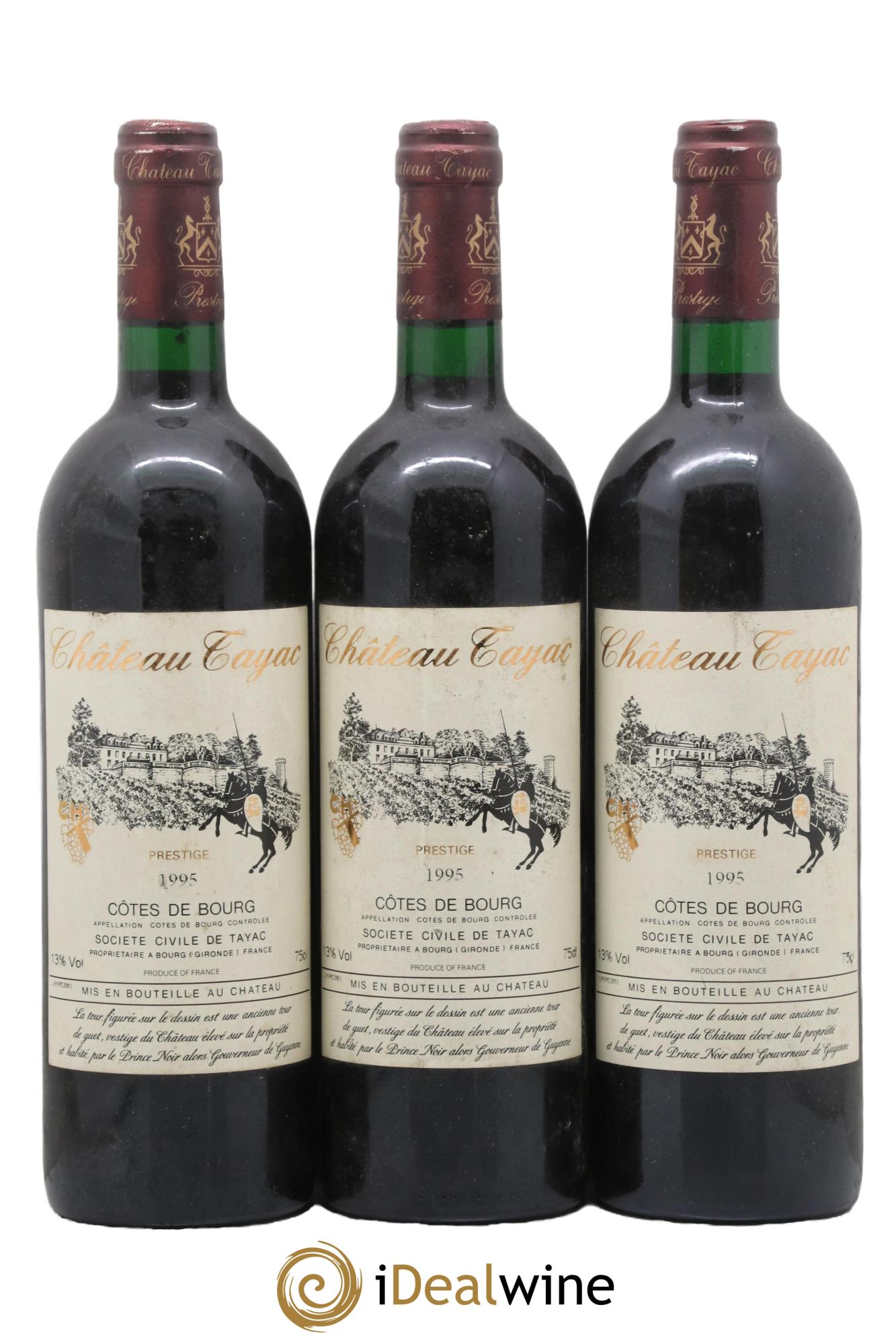 Côtes de Bourg Prestige Château tayac 1995 - Posten von 3 Flaschen - 0