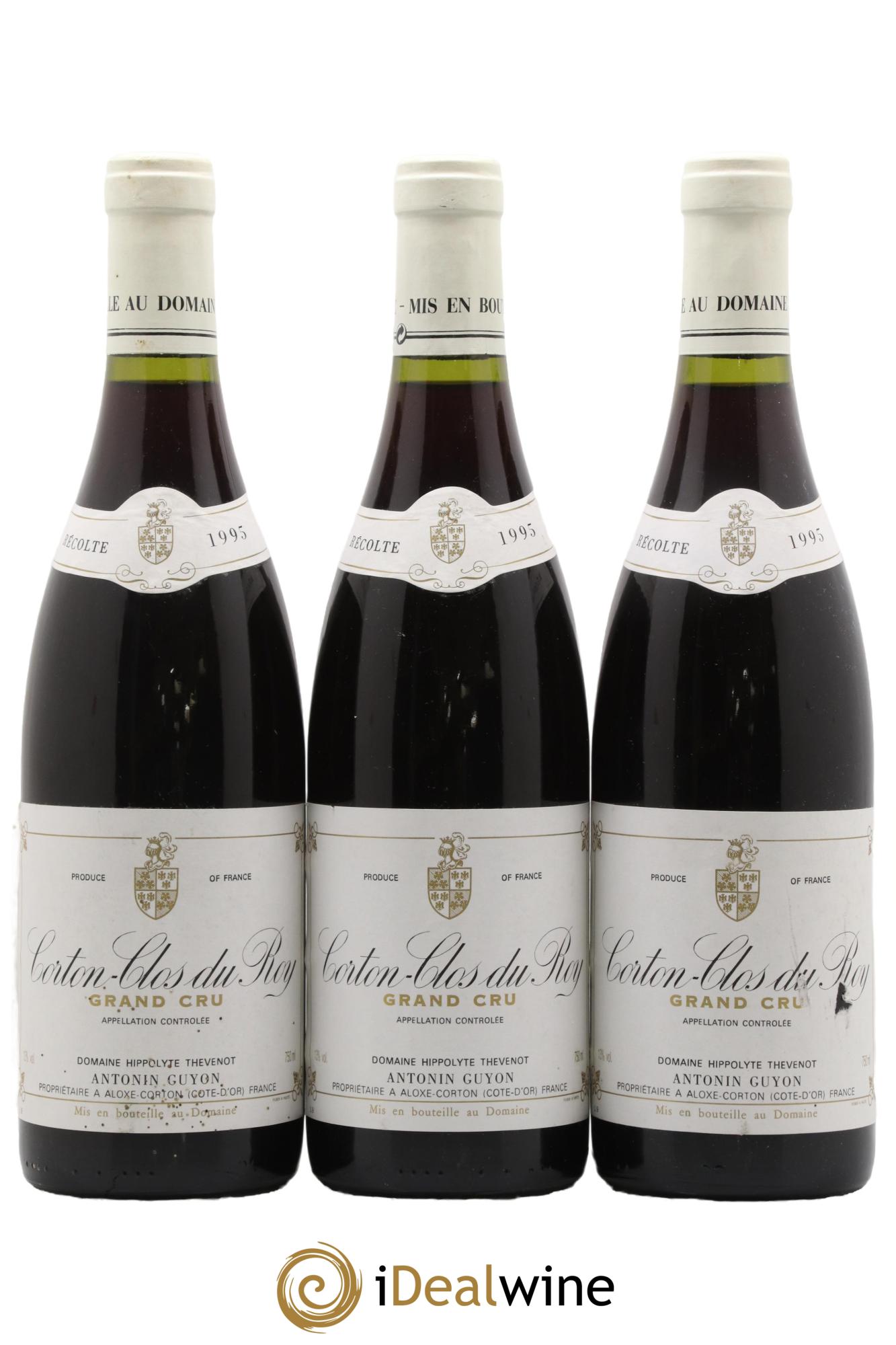 Corton Grand Cru Clos du Roy Domaine HippolyteThevenot Antonin Guyon 1995 - Lot of 3 bottles - 0