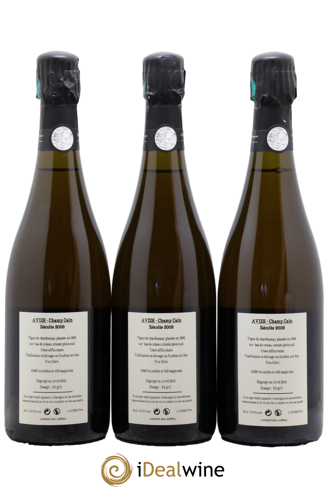 Avize Champ Caïn Extra-Brut Jacquesson 2008 - Posten von 3 Flaschen - 1