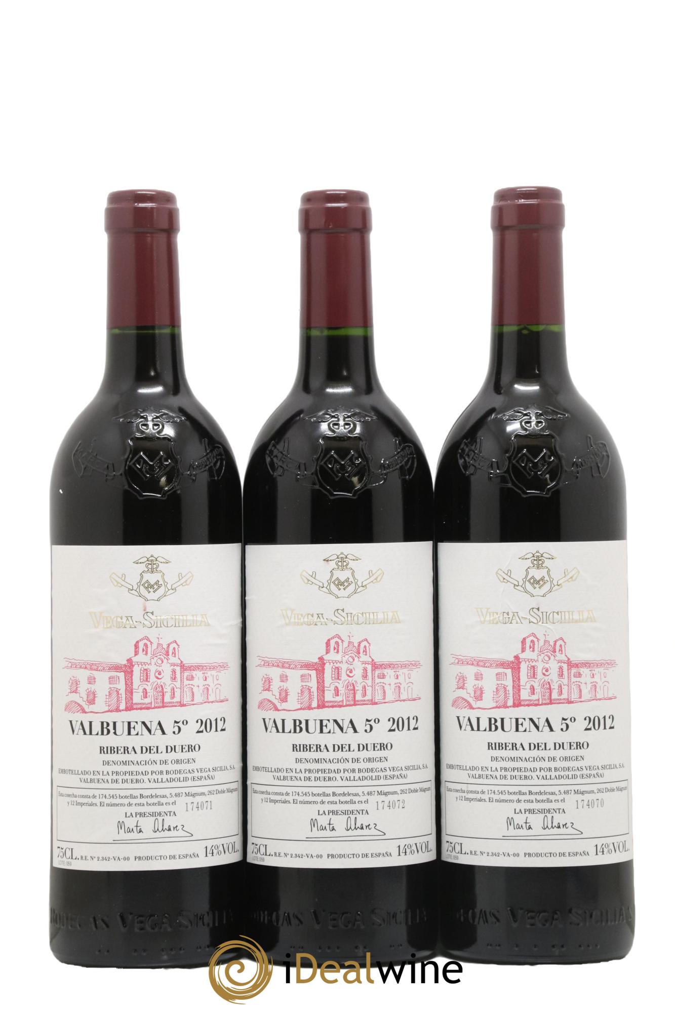 Ribera Del Duero DO Vega Sicilia Valbuena 5 ano Famille Alvarez 2012 - Lot de 3 bouteilles - 0
