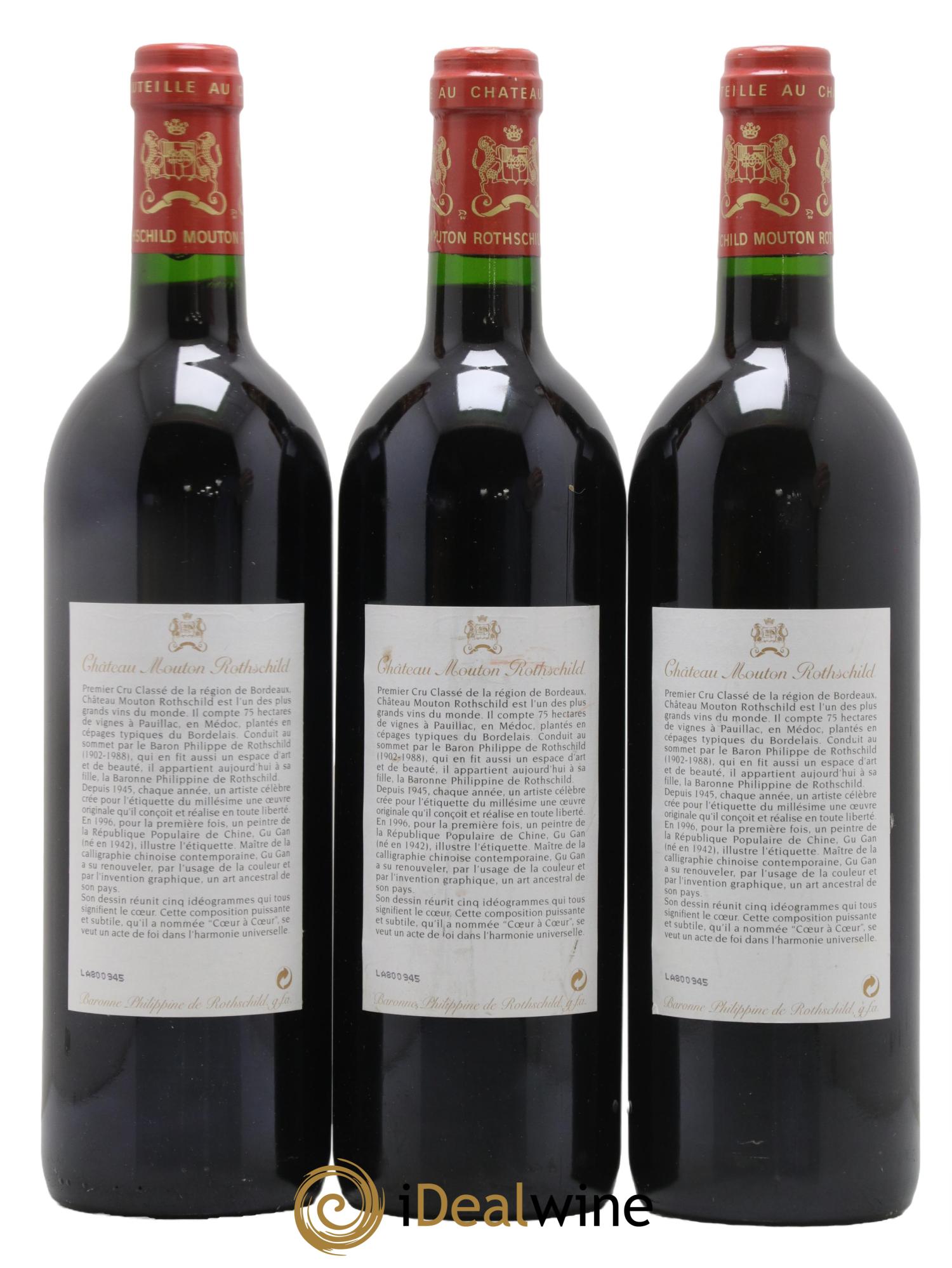 Château Mouton Rothschild 1er Grand Cru Classé 1996 - Lot de 3 bouteilles - 1