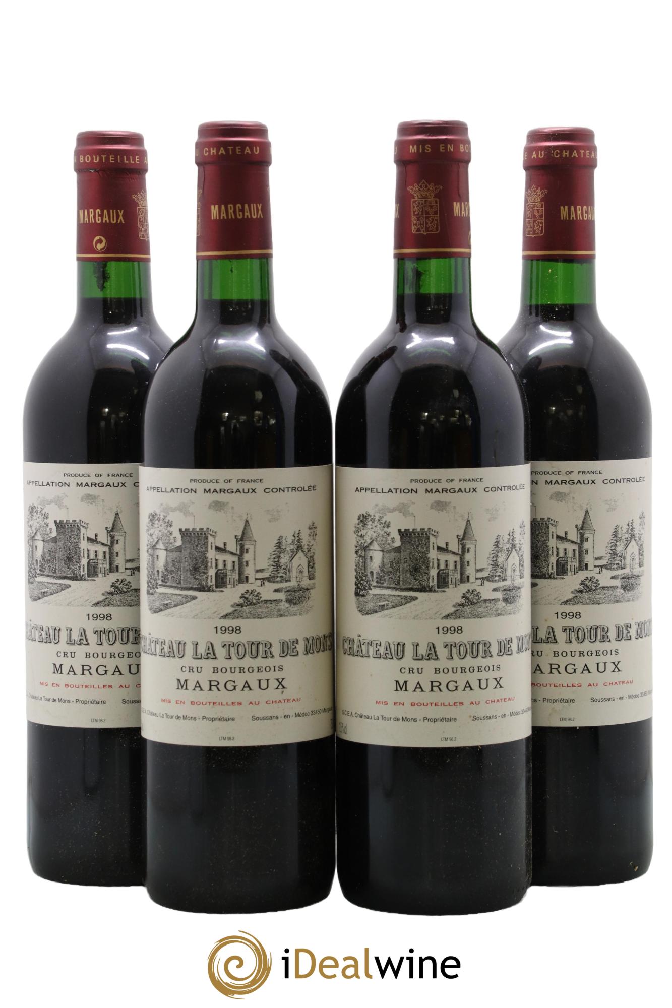 Château la Tour de Mons Cru Bourgeois 1998 - Lot de 4 bouteilles - 0