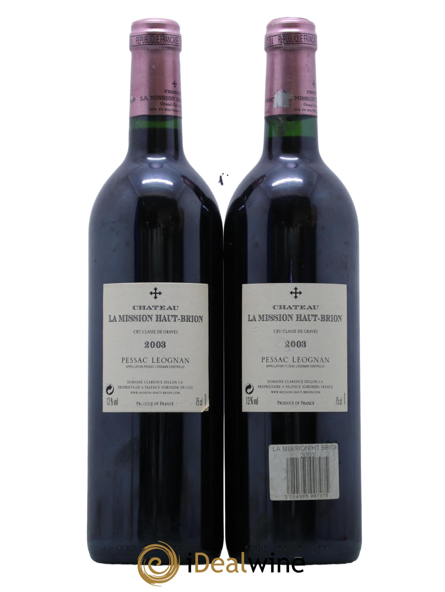 Château la Mission Haut-Brion Cru Classé de Graves  2003 - Lot of 2 bottles - 1