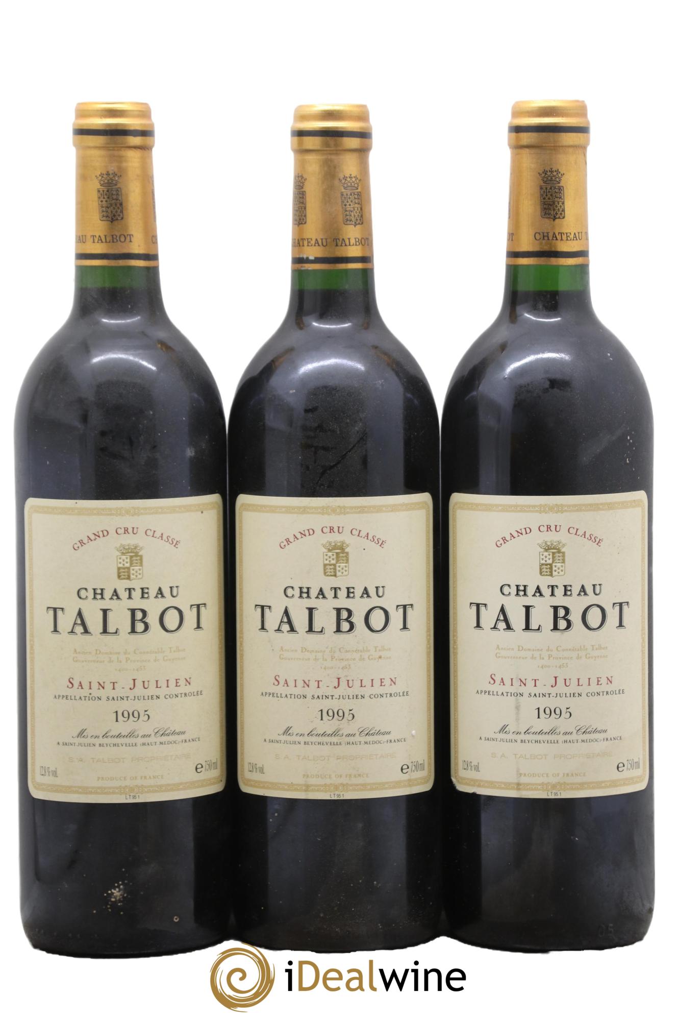Château Talbot 4ème Grand Cru Classé 1995 - Lot de 3 bouteilles - 0