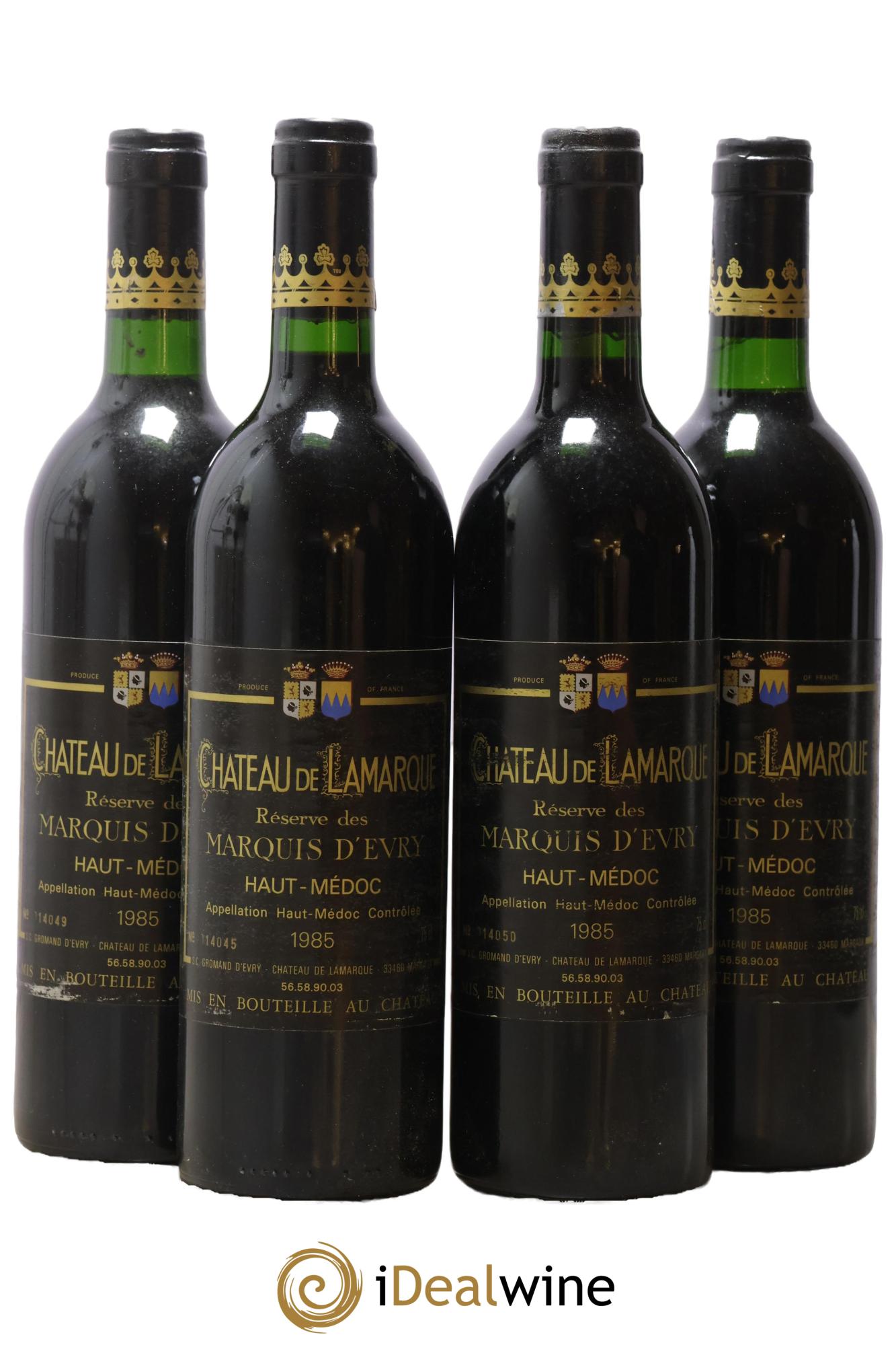 Château de Lamarque Cru Bourgeois Réserve des Marquis d'Evry 1985 - Posten von 4 Flaschen - 0