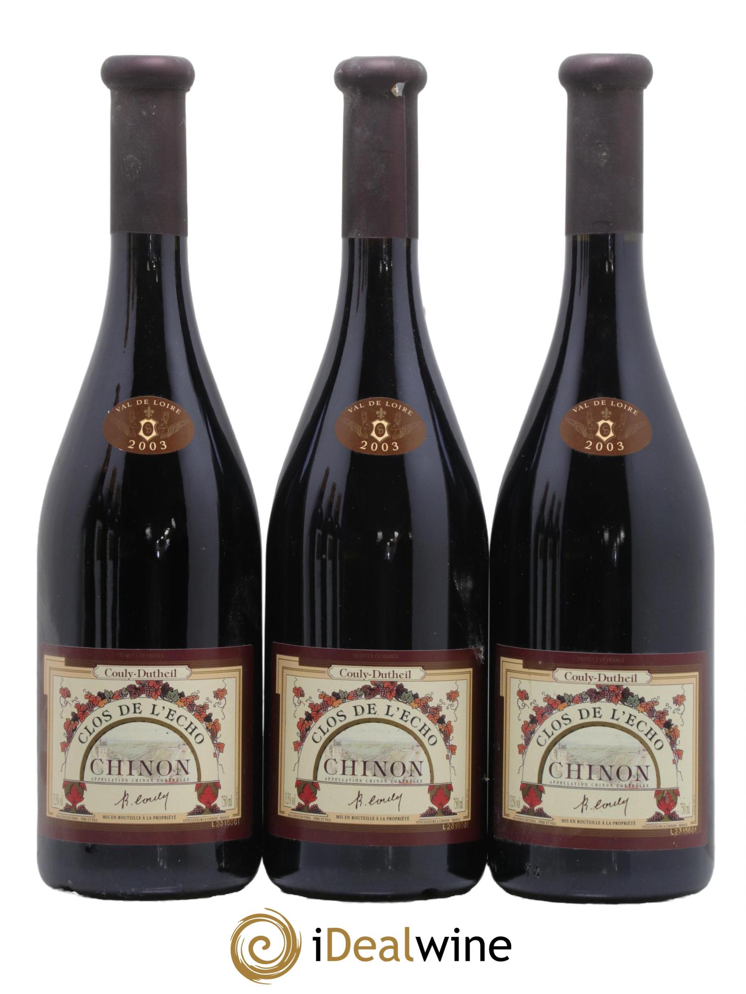Chinon Clos de l'Echo Couly-Dutheil 2003 - Lot de 3 bouteilles - 0
