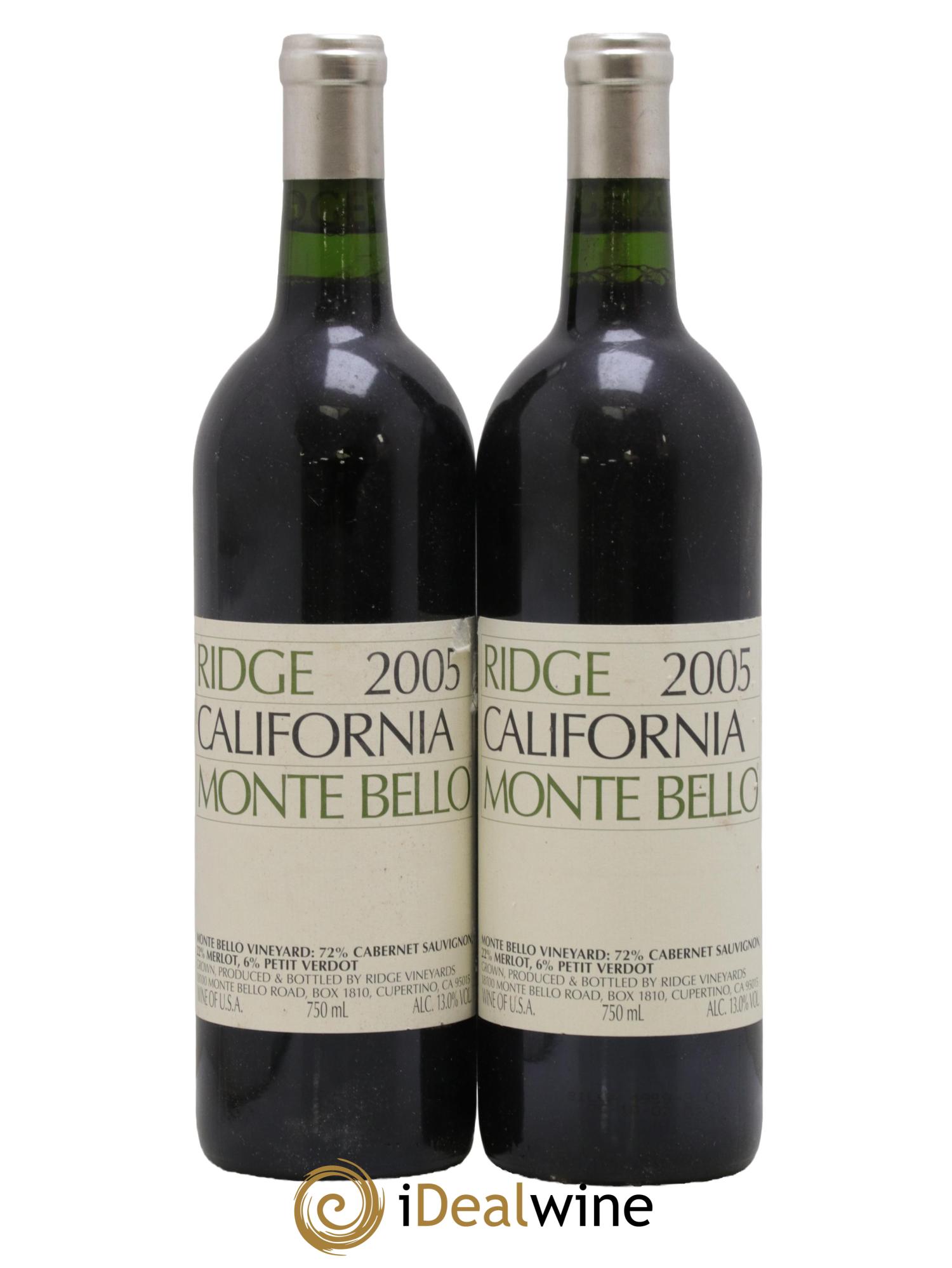 Santa Cruz Mountains Monte Bello Ridge Vineyards 2005 - Lot de 2 bouteilles - 0