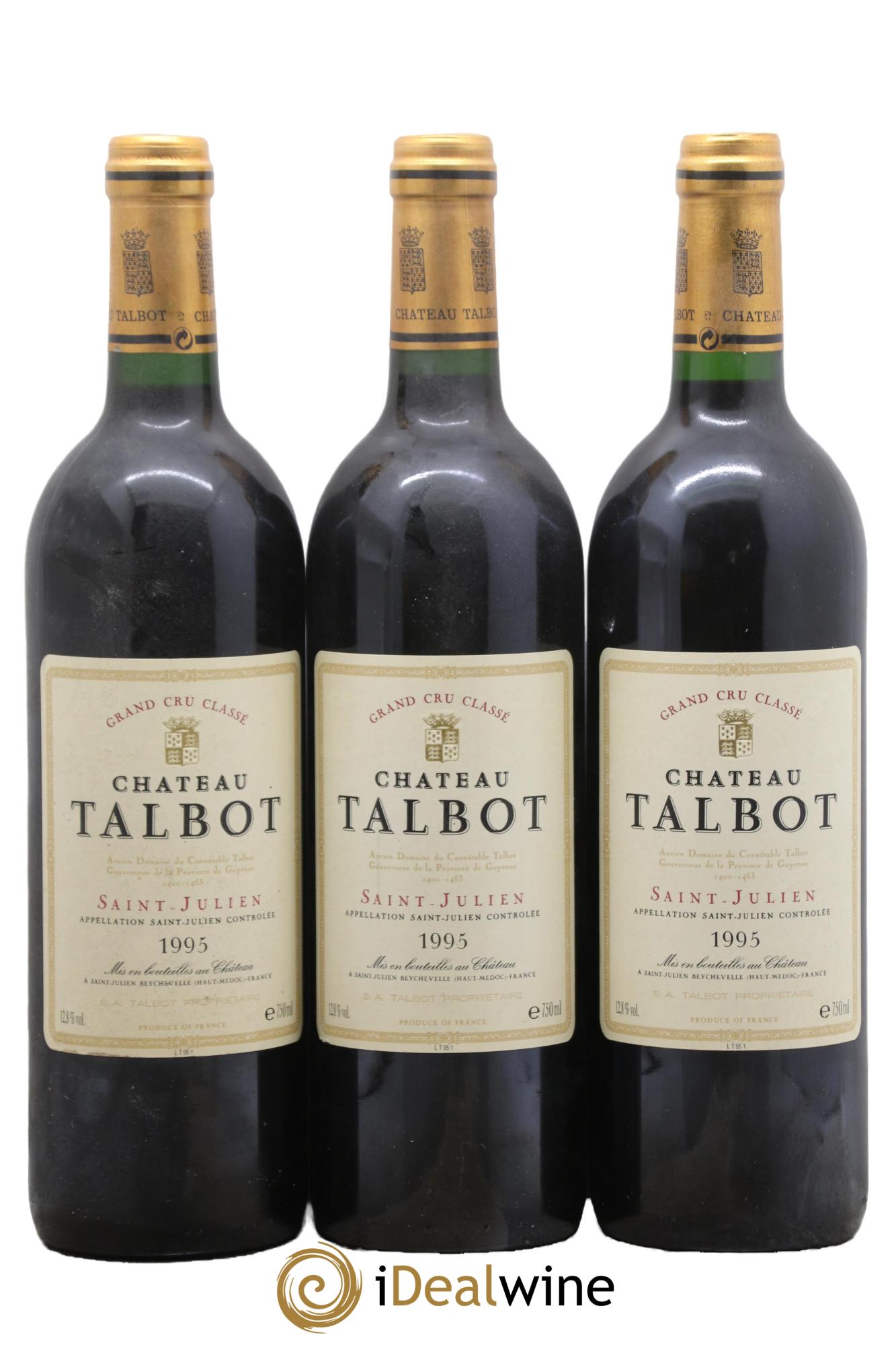 Château Talbot 4ème Grand Cru Classé 1995 - Lot de 3 bouteilles - 0