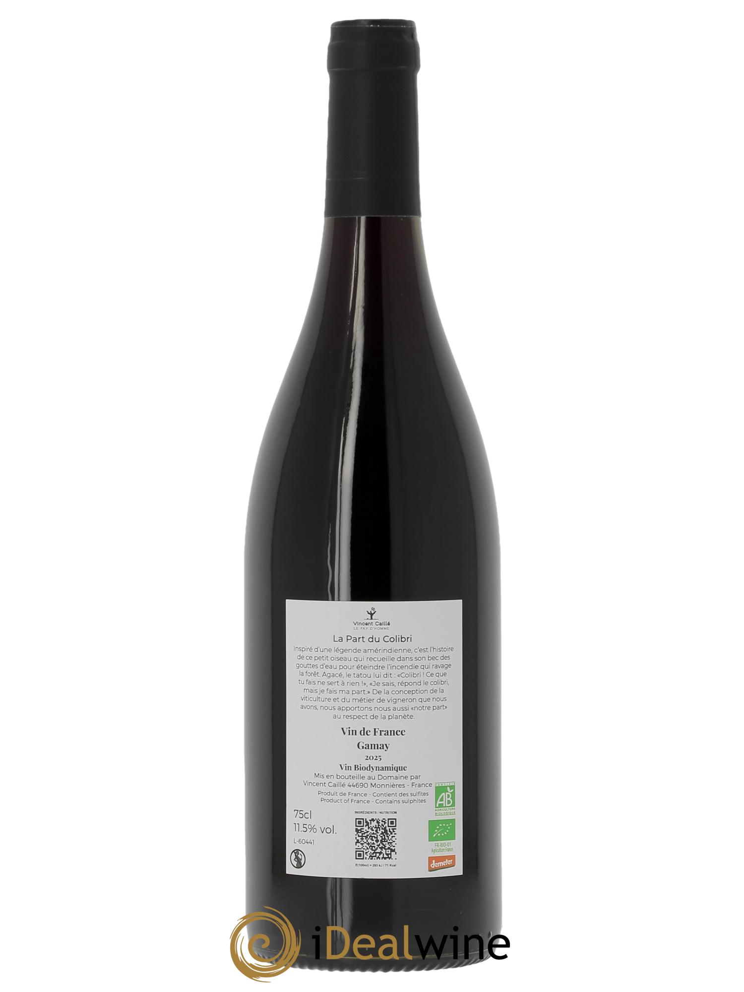 Vin de France La Part du Colibri Gamay Le Fay d'Homme 2025 - Lot de 1 bouteille - 1