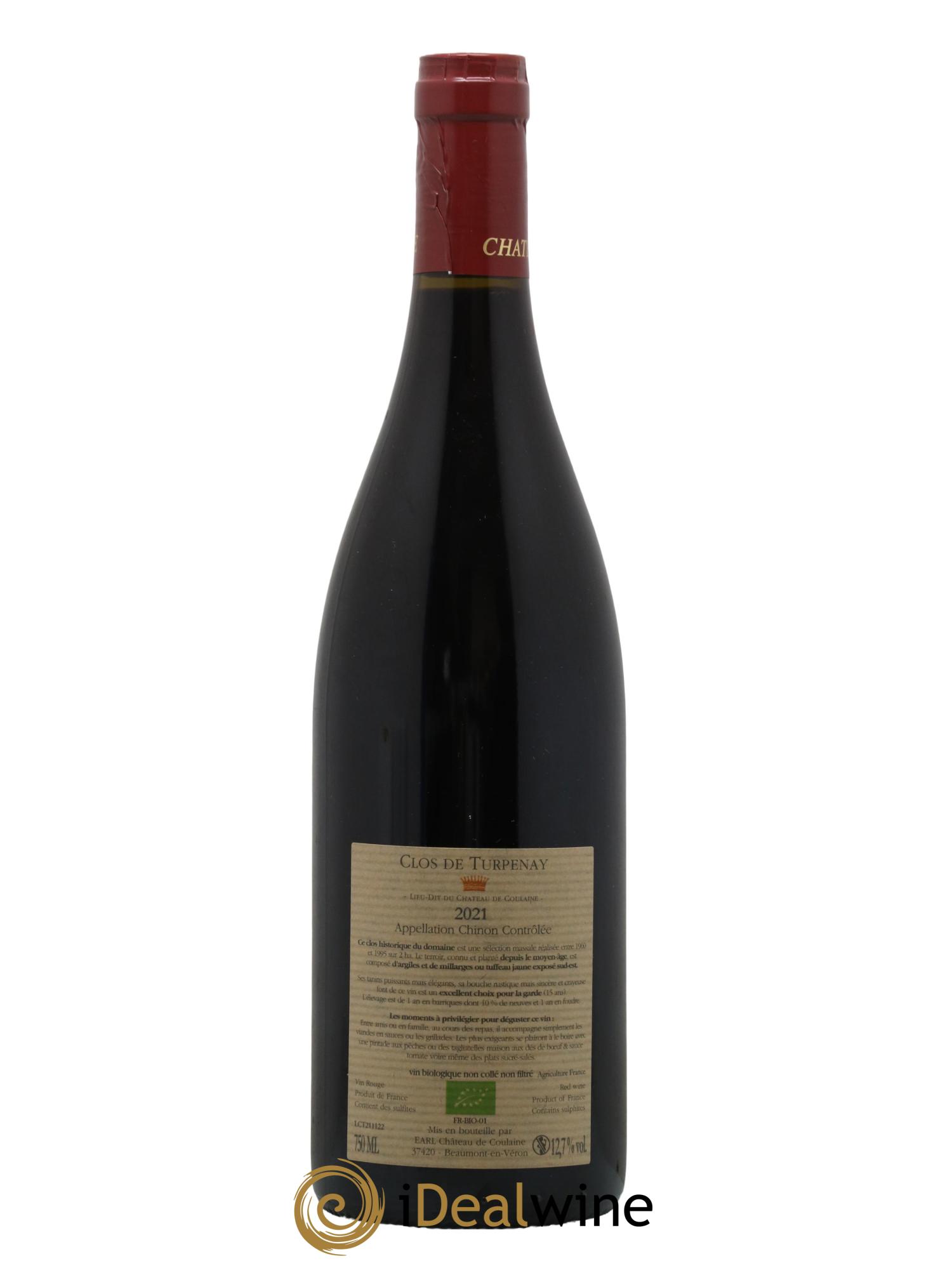 Chinon Chateau De Coulaine Clos De Turpenay 2021 - Lot de 1 bouteille - 1