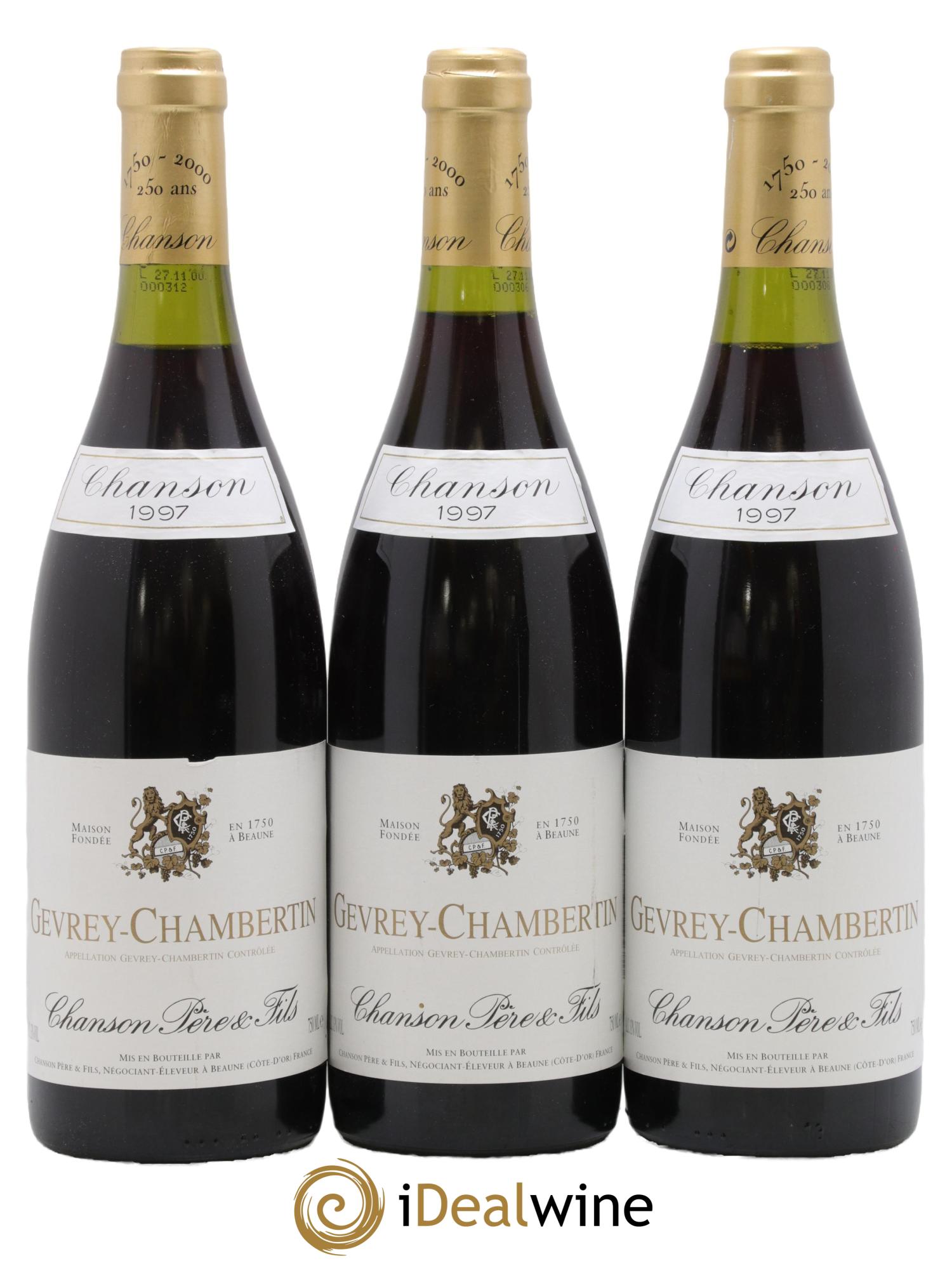 Gevrey-Chambertin Chanson (Domaine) 1997 - Lot de 3 bouteilles - 0