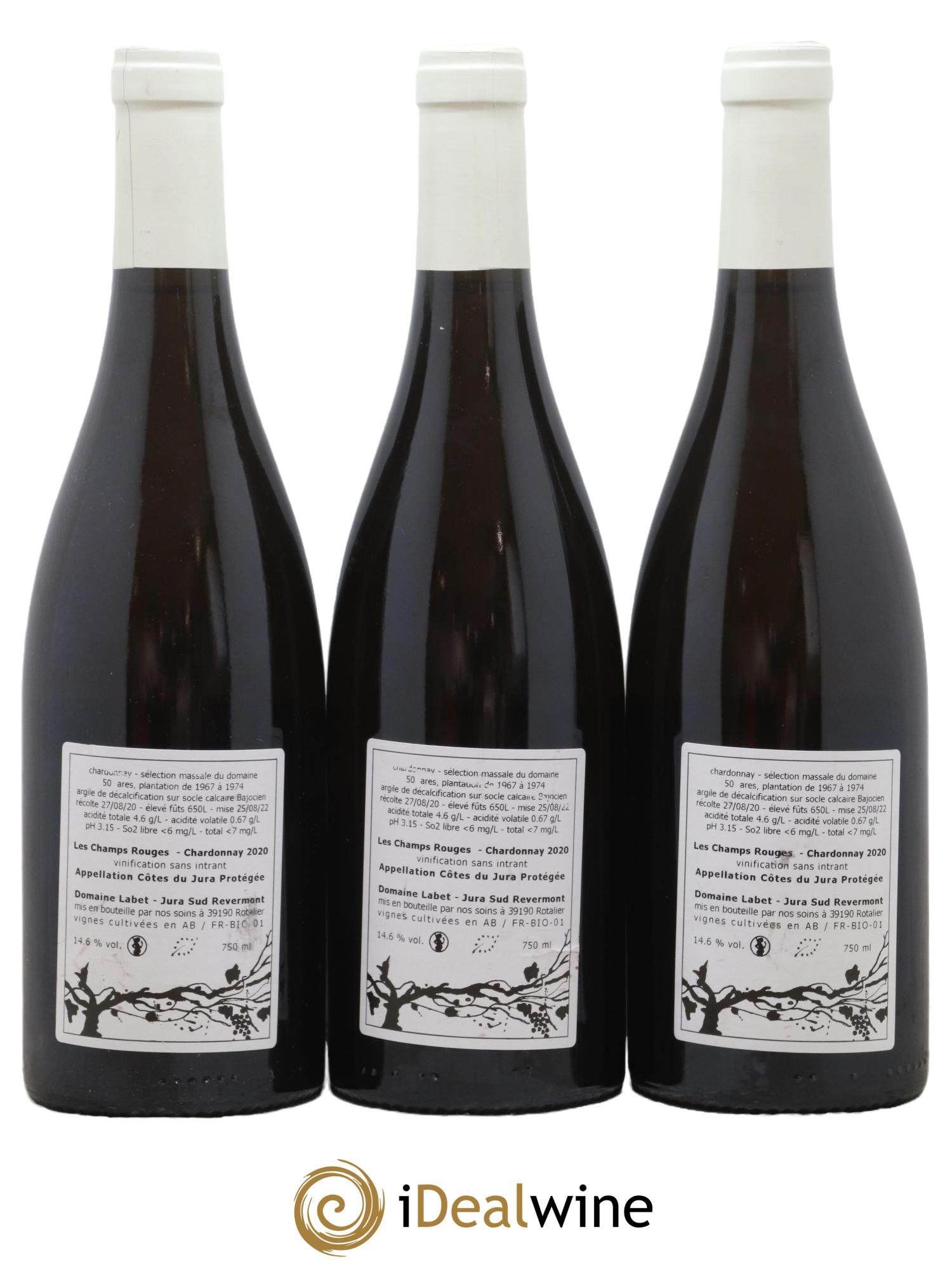 Côtes du Jura Chardonnay Les Champs Rouges Romain - Julien - Charline Labet 2020 - Lot de 3 bouteilles - 1