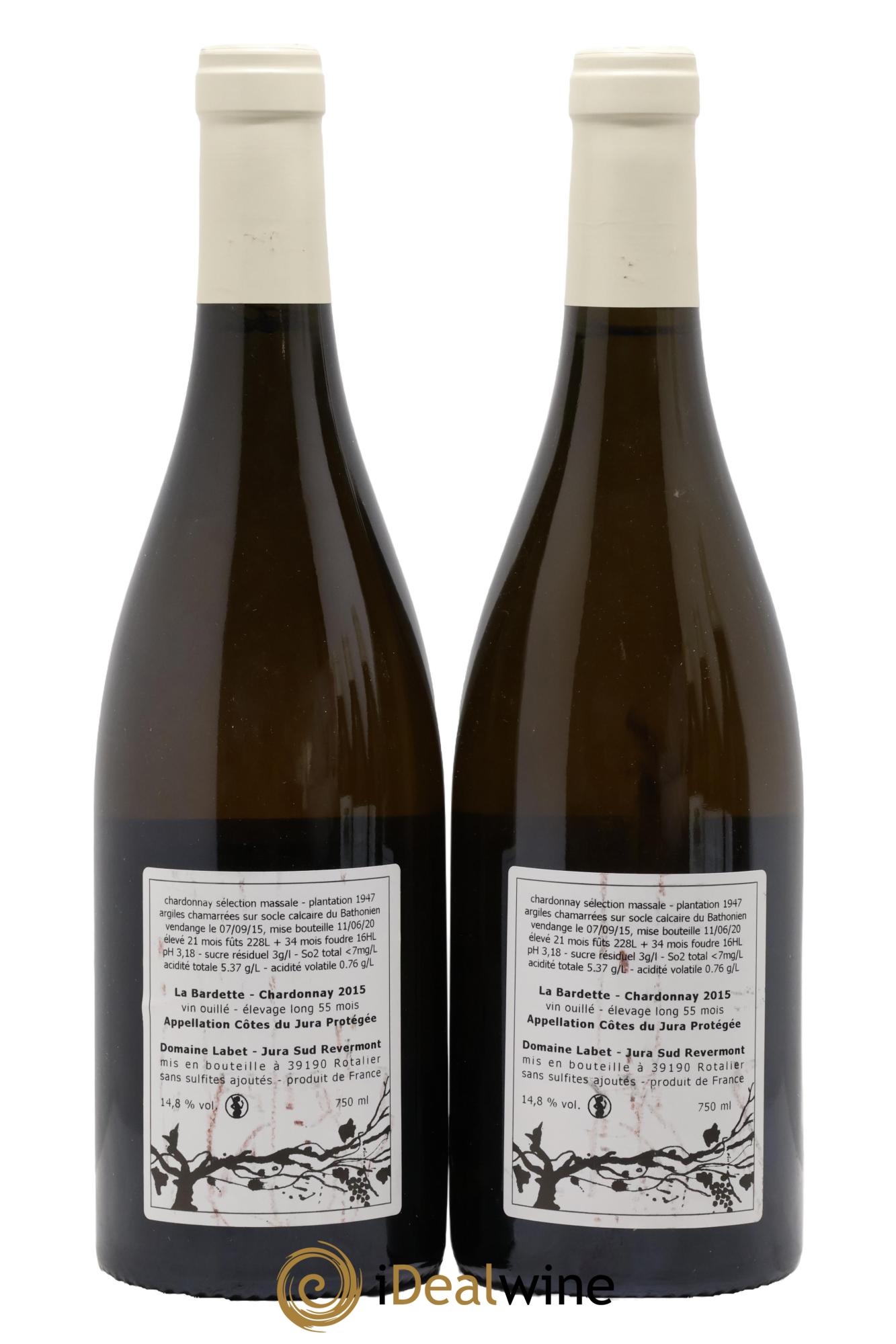 Côtes du Jura Elevage Long Chardonnay La Bardette Romain - Julien - Charline Labet 2015 - Lot de 2 bouteilles - 1