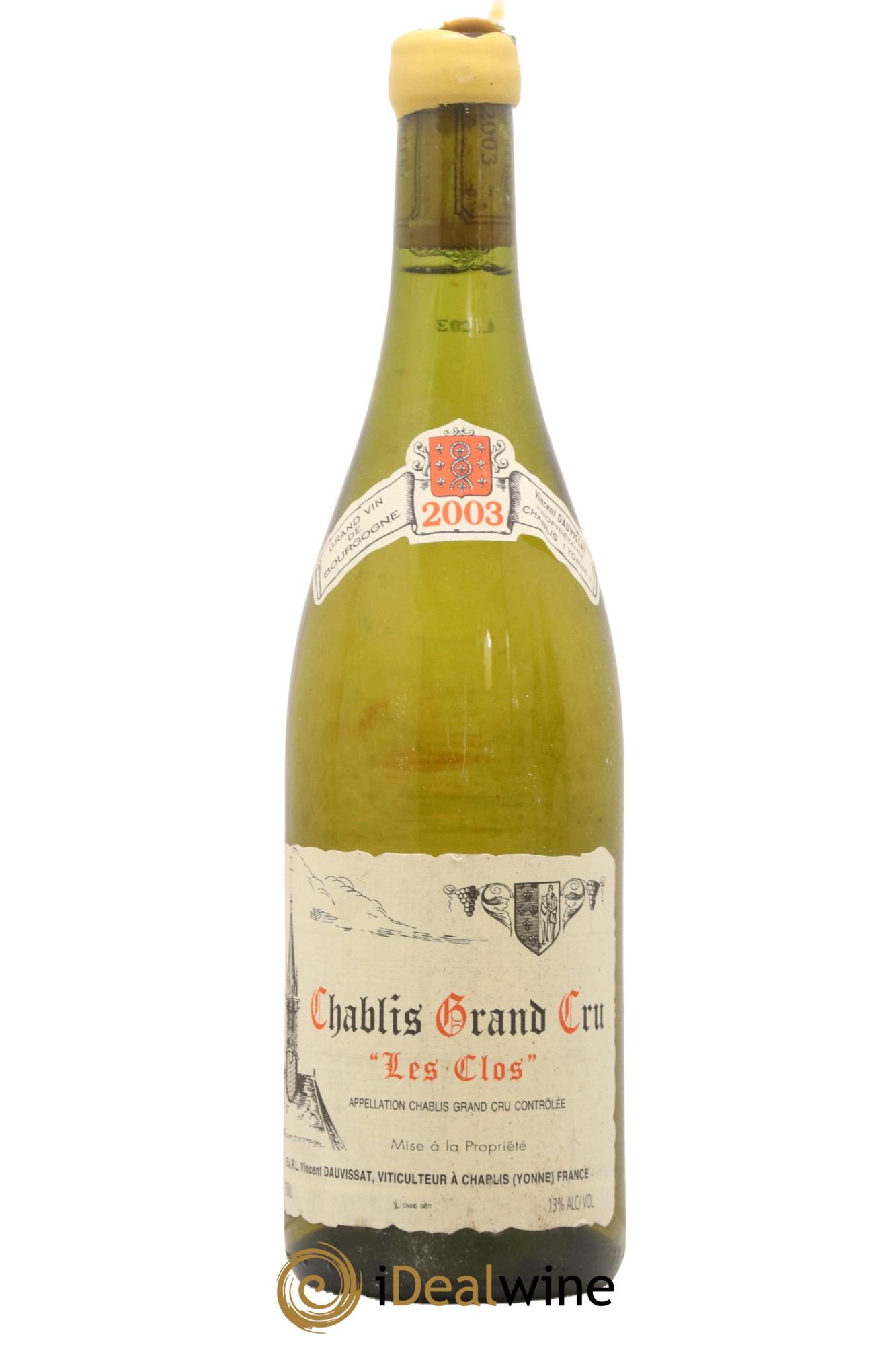 Chablis Grand Cru Les Clos Vincent Dauvissat (Domaine) 2003 - Lot de 1 bouteille - 0