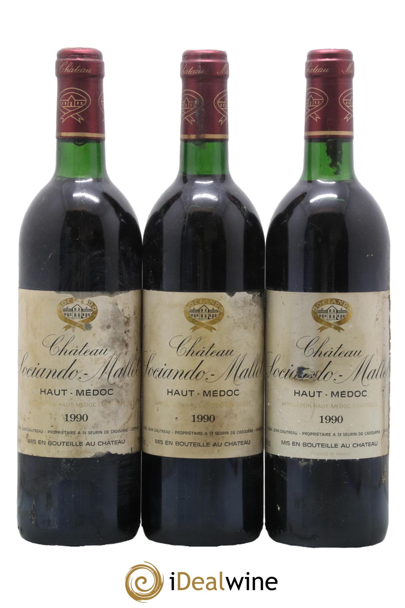 Château Sociando Mallet 1990 - Lot de 3 bouteilles - 0