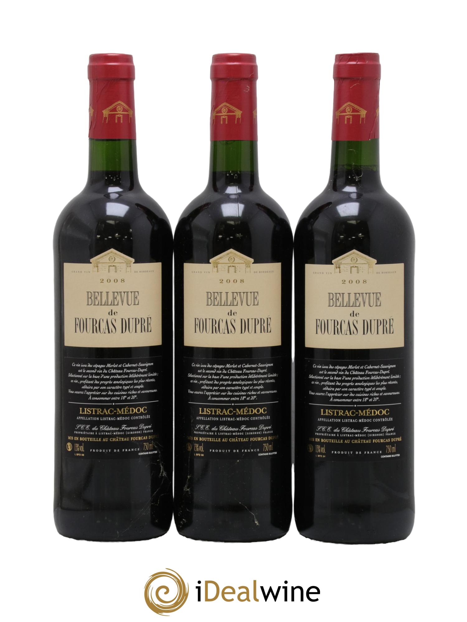 Listrac-Médoc Bellevue Château Fourcas Dupré 2008 - Lot de 3 bouteilles - 0