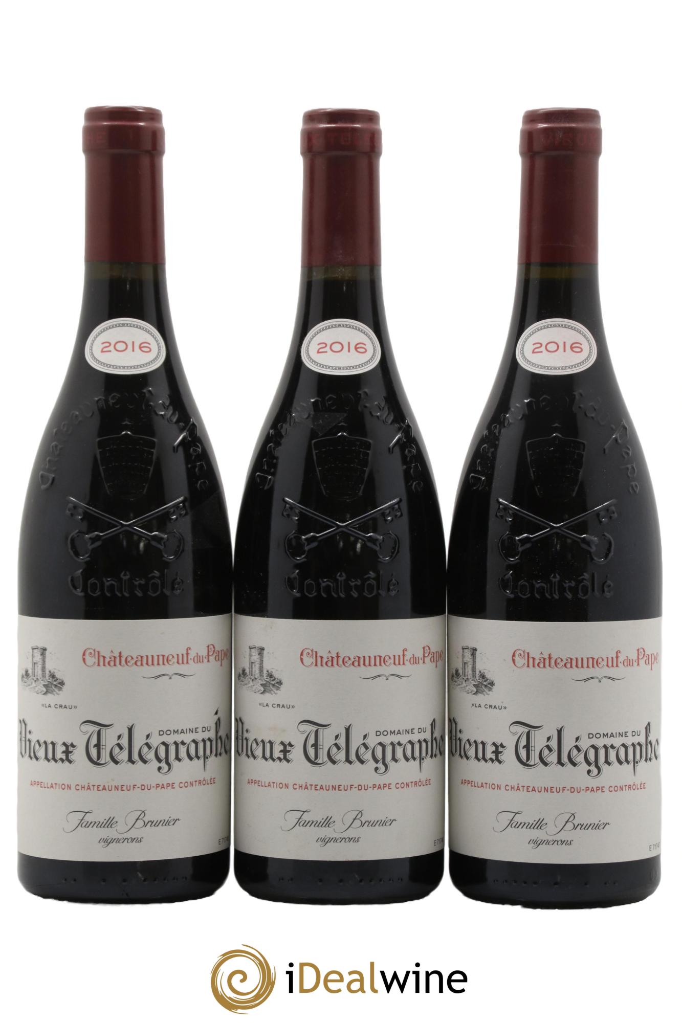 Châteauneuf-du-Pape Vieux Télégraphe (Domaine du) Vignobles Brunier 2016 - Lotto di 3 bottiglie - 0