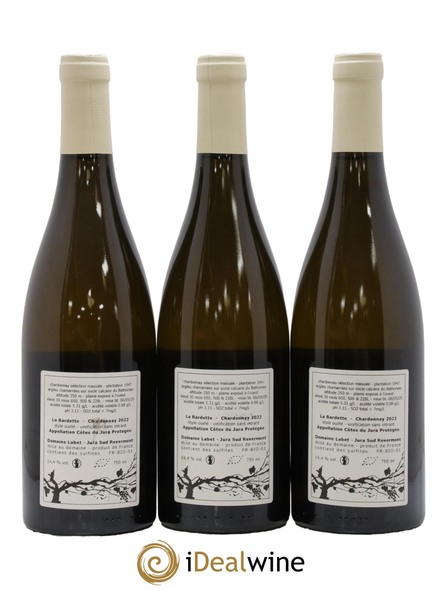 Côtes du Jura Chardonnay La Bardette Romain - Julien - Charline Labet 2022 - Lot de 3 bouteilles - 1