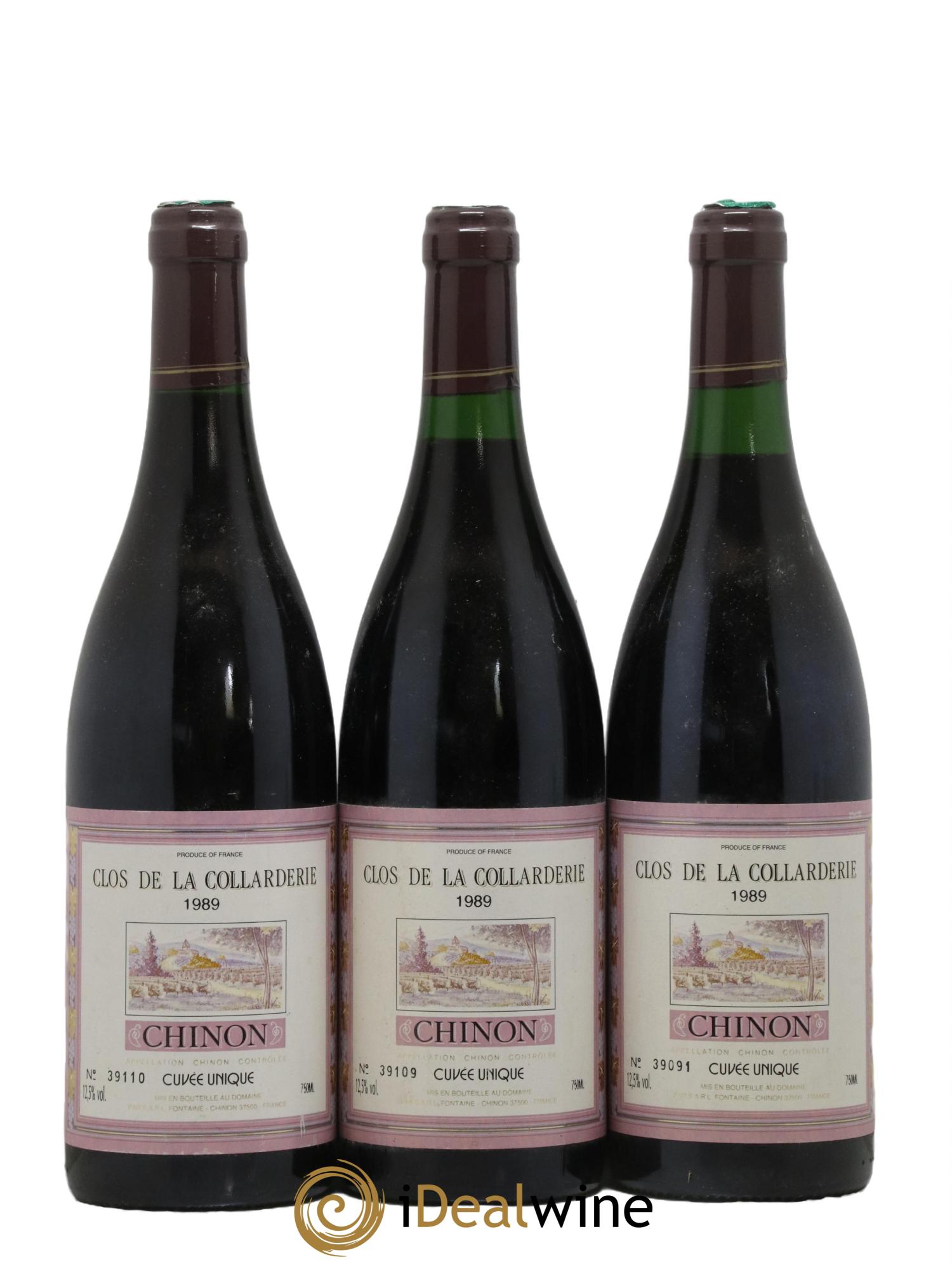 Chinon Cuvée Unique Clos de la Collarderie 1989 - Lot de 3 bouteilles - 0