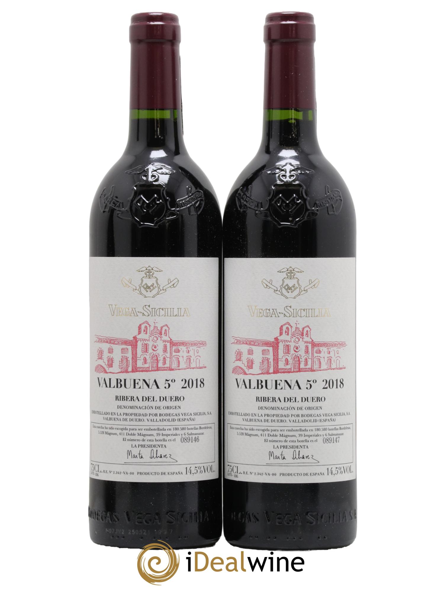 Ribera Del Duero DO Vega Sicilia Valbuena 5 ano Famille Alvarez 2018 - Lot de 2 bouteilles - 0