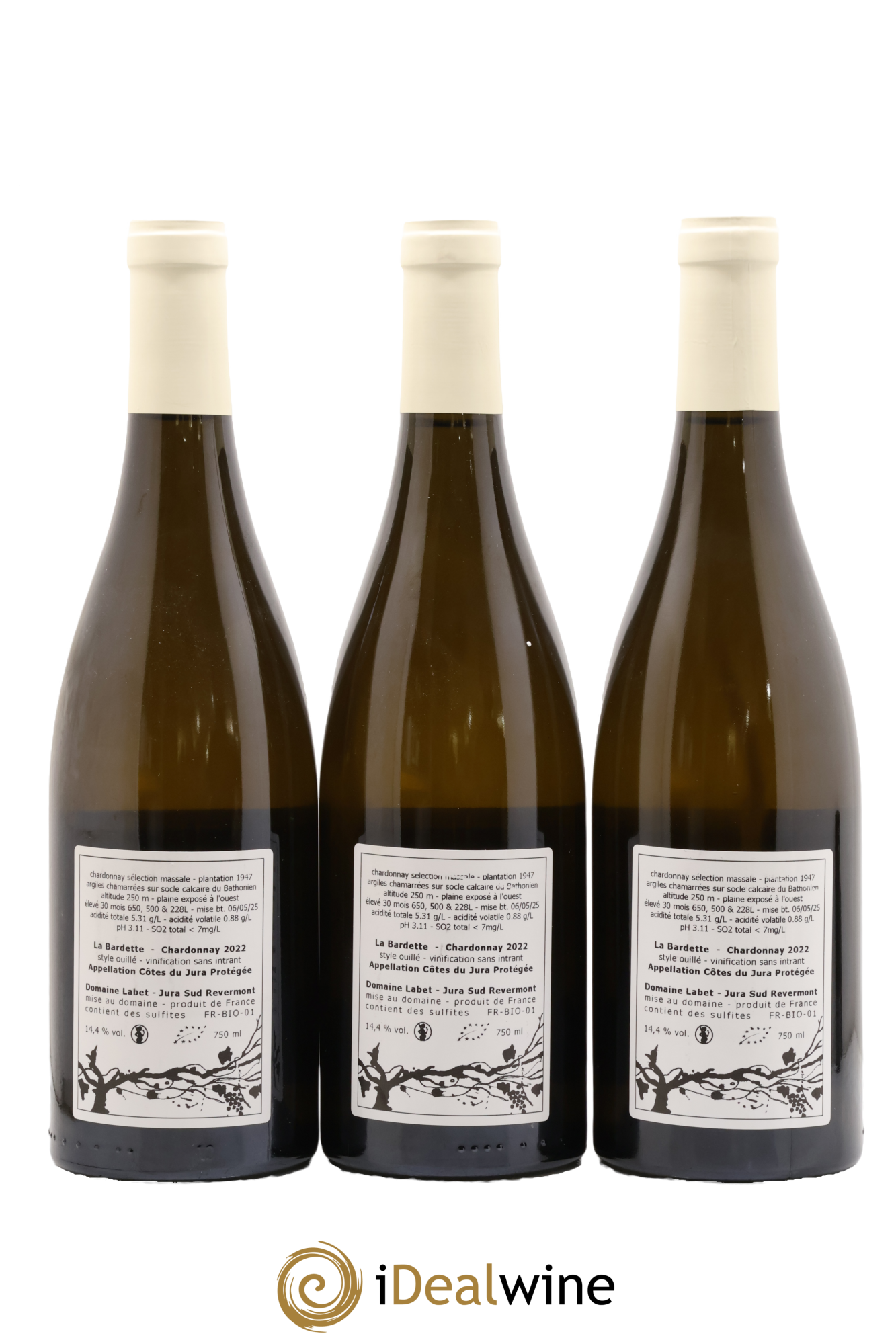 Côtes du Jura Chardonnay La Bardette Romain - Julien - Charline Labet 2022 - Lot de 3 bouteilles - 1