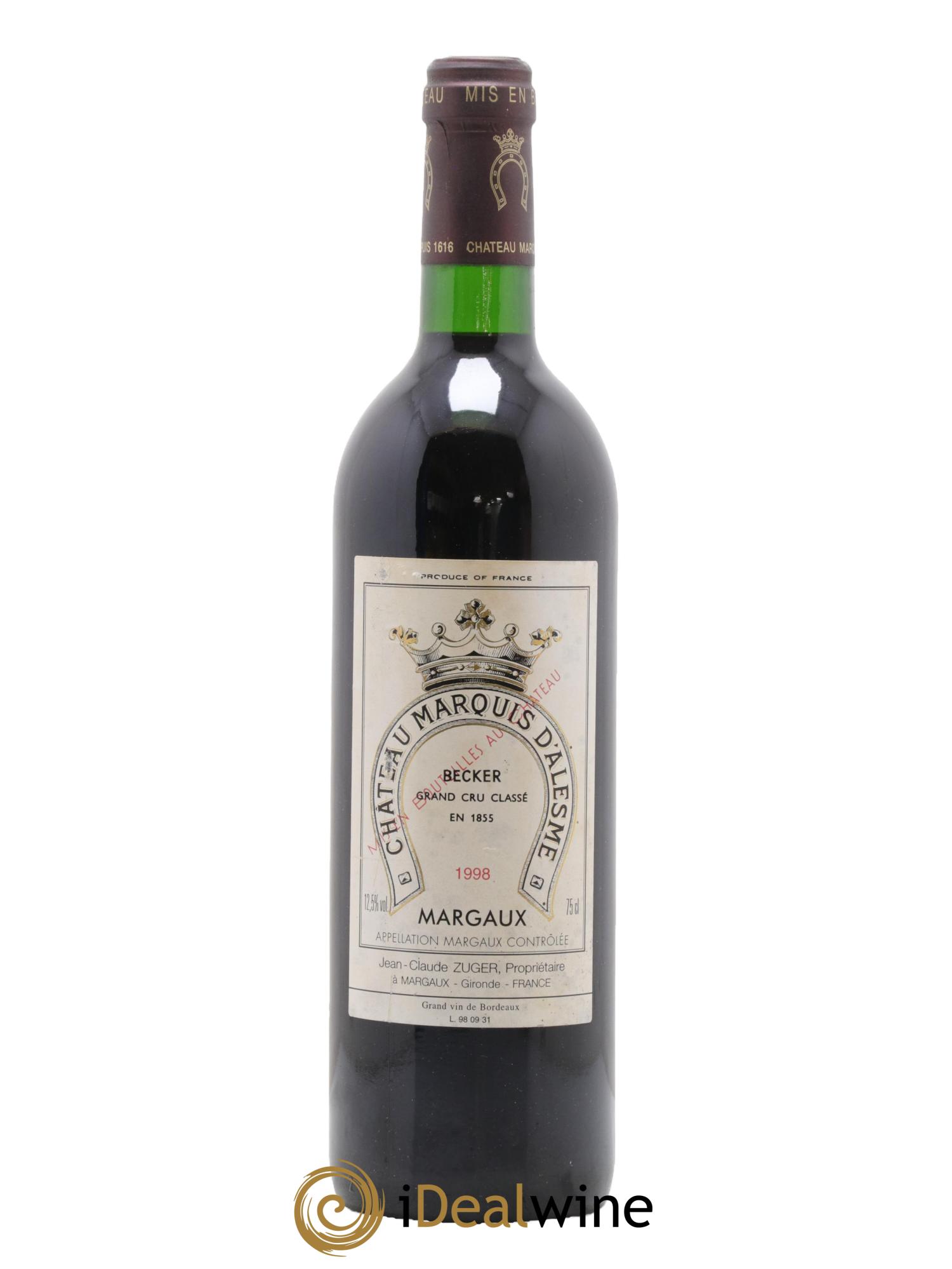 Château Marquis d'Alesme 1998 - Lot de 1 bouteille - 0