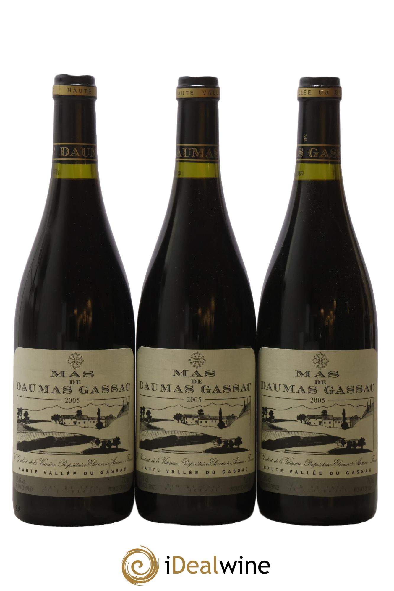 IGP St Guilhem-le-Désert - Cité d'Aniane Mas Daumas Gassac Famille Guibert de La Vaissière 2005 - Lot of 3 bottles - 0