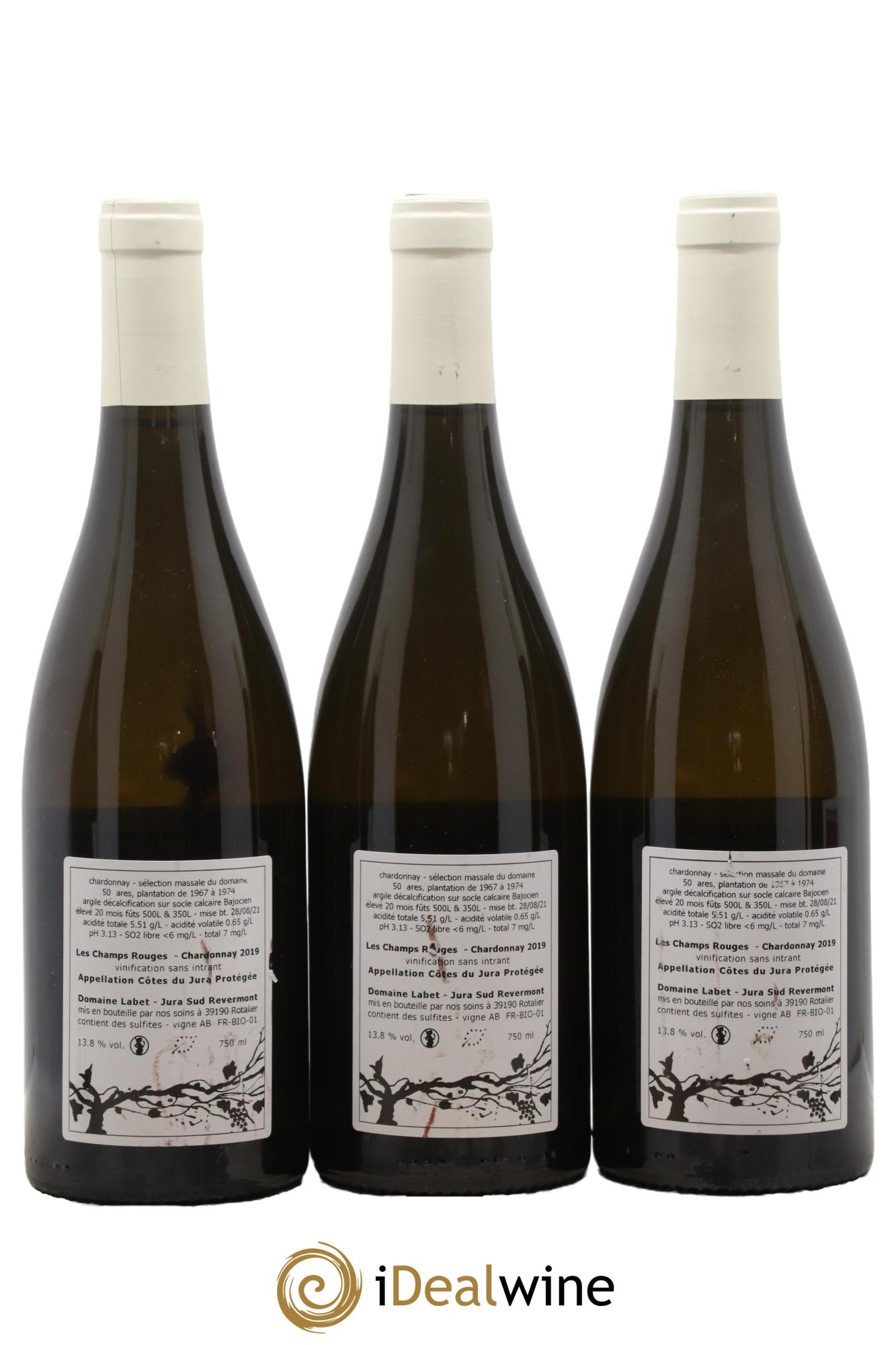 Côtes du Jura Chardonnay Les Champs Rouges Romain - Julien - Charline Labet 2019 - Lotto di 3 bottiglie - 1