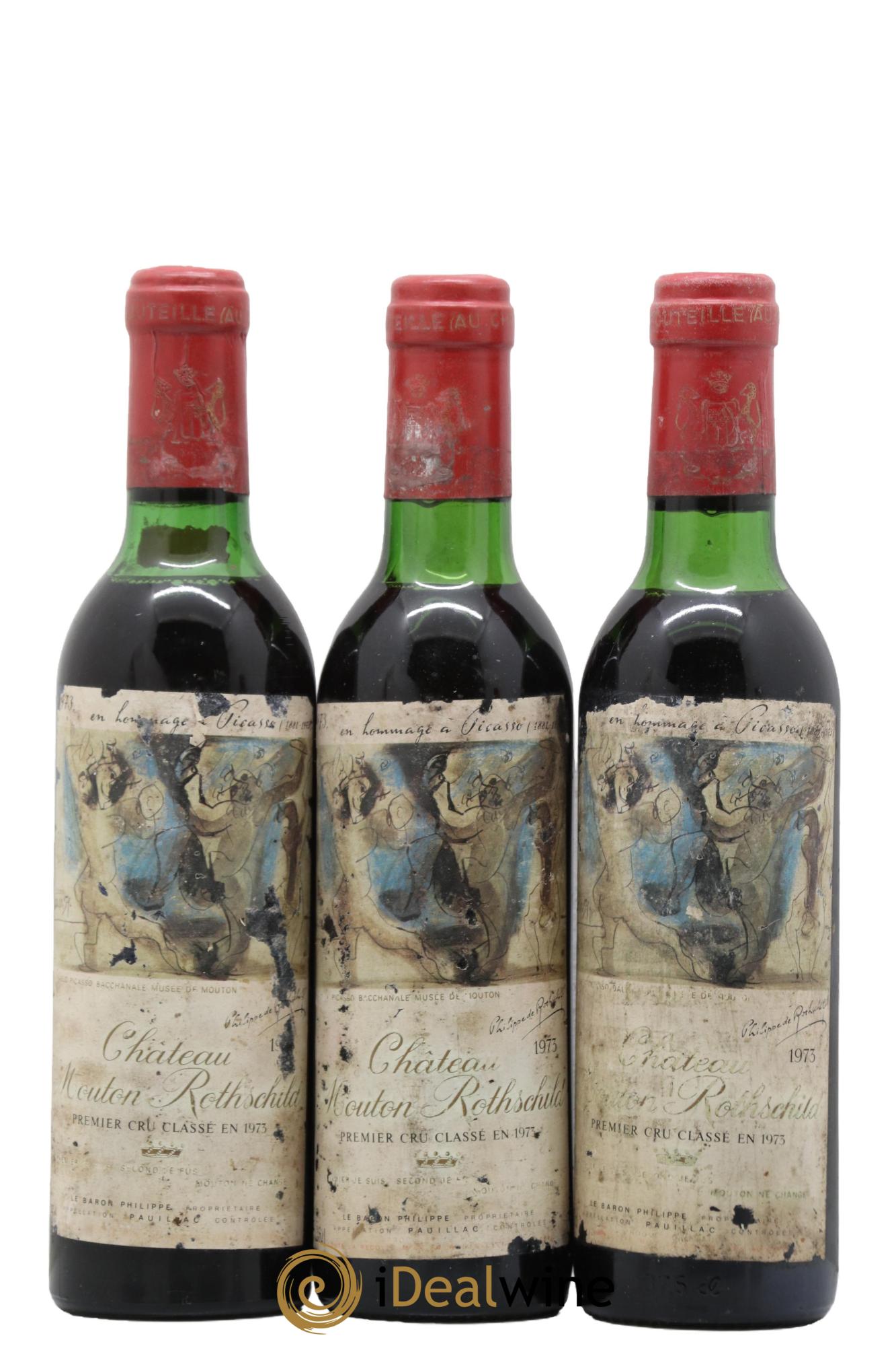 Château Mouton Rothschild 1er Grand Cru Classé 1973 - Lot de 3 demi bouteilles - 0