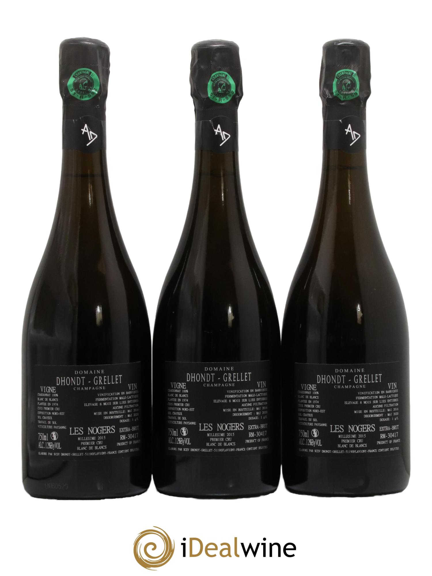 Les Nogers-Premier cru Blanc de Blancs Dhondt Grellet 2015 - Lot de 3 bouteilles - 1