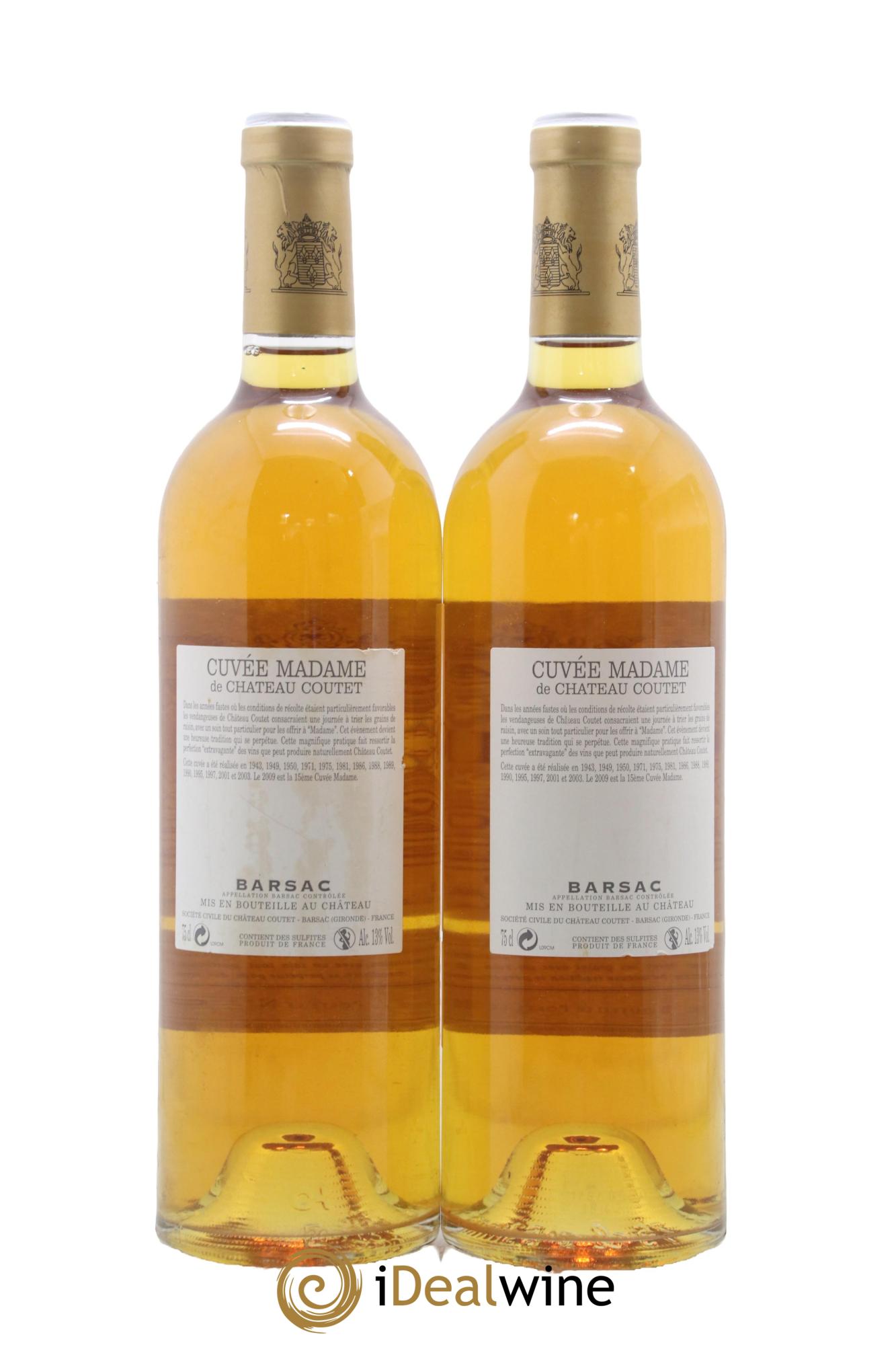 Château Coutet - Cuvée Madame 1er Grand Cru Classé 2009 - Lot of 2 bottles - 1