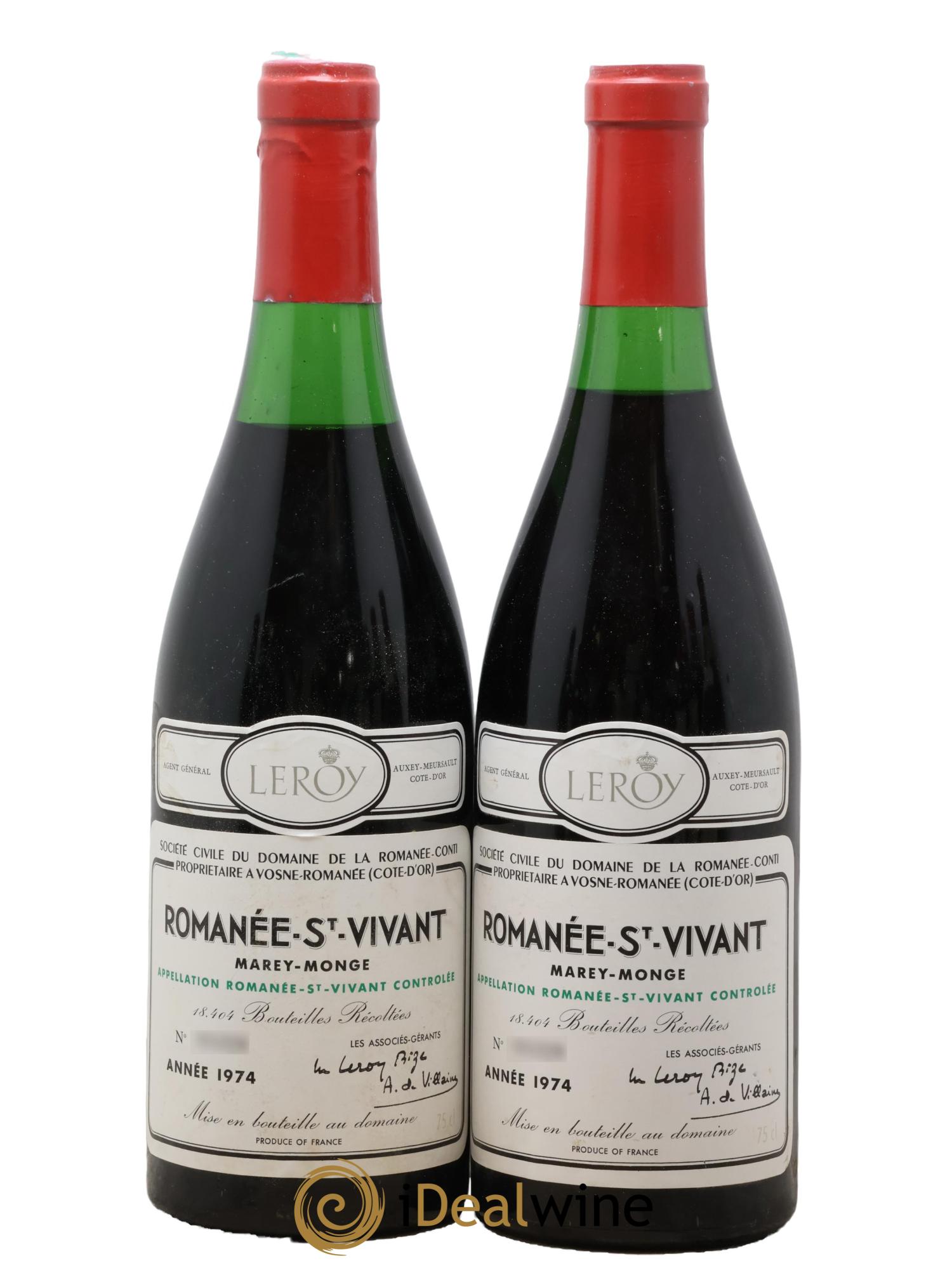 Romanée-Saint-Vivant Grand Cru Domaine de la Romanée-Conti 1974 - Lot of 2 bottles - 0
