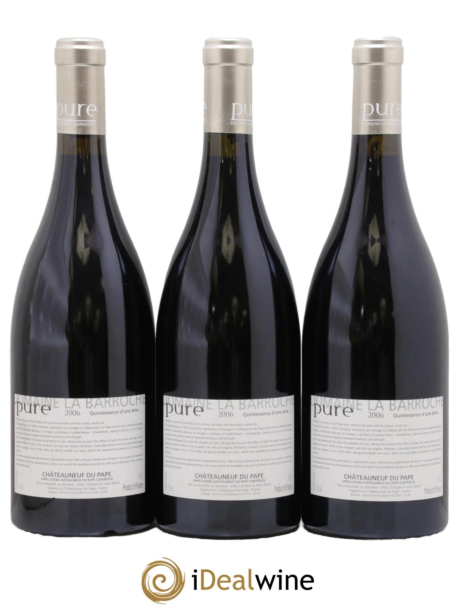 Châteauneuf-du-Pape Cuvée Pure Domaine La Barroche 2006 - Lot de 3 bouteilles - 1